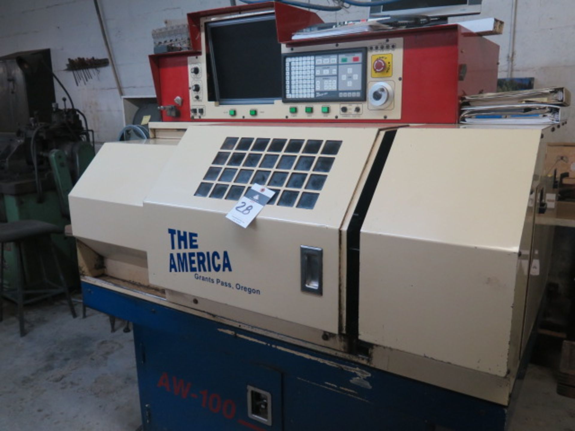 1996 American Way AW-100 CNC Cross Slide Lathe s/n 600L-109057 w/ American Way Controls, 5C Spindle, - Image 4 of 12