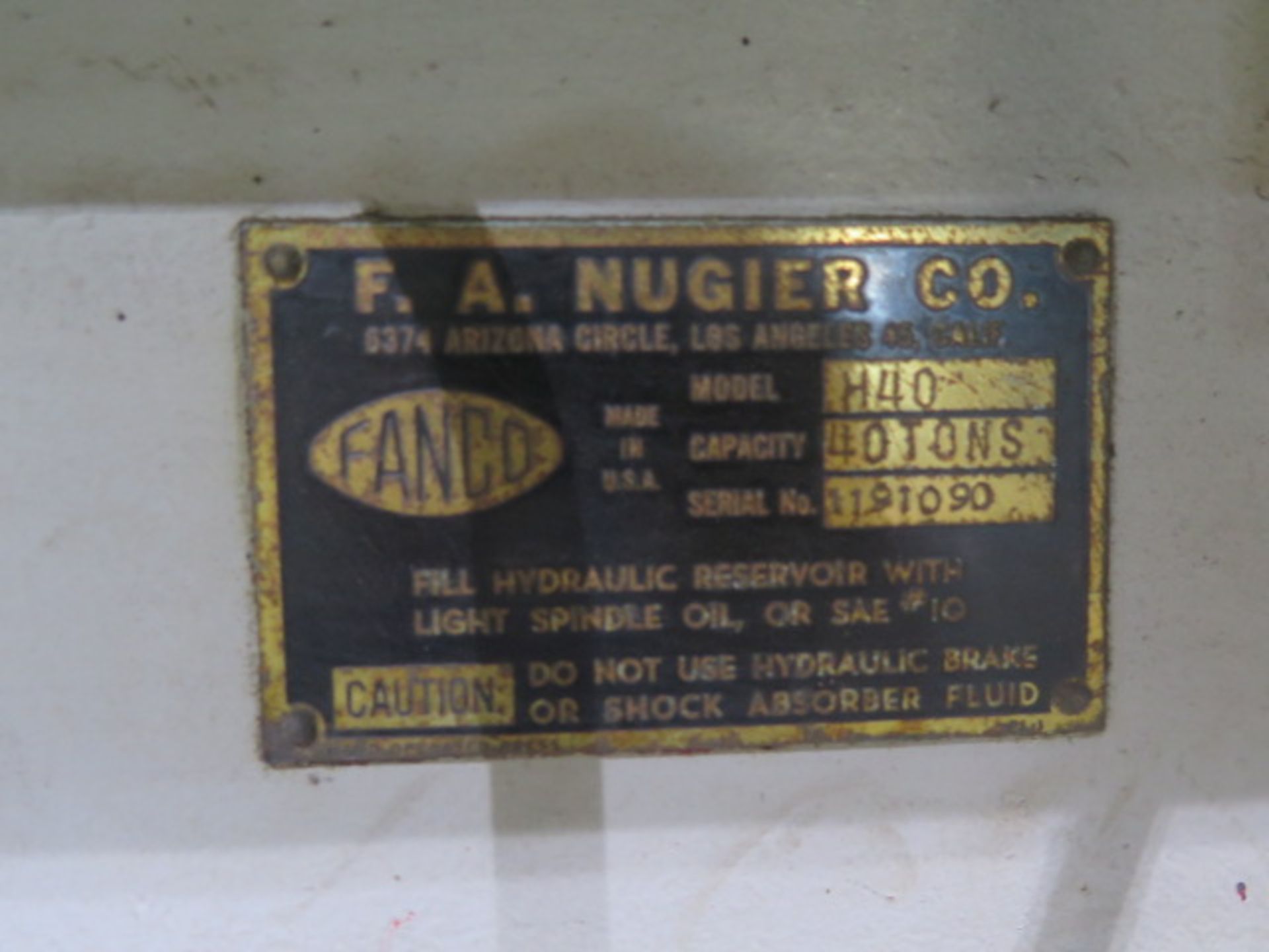 Nugier H-40 40-Ton Sliding Ram Hydraulic H-Frame Press s/n 1191090 - Image 5 of 5