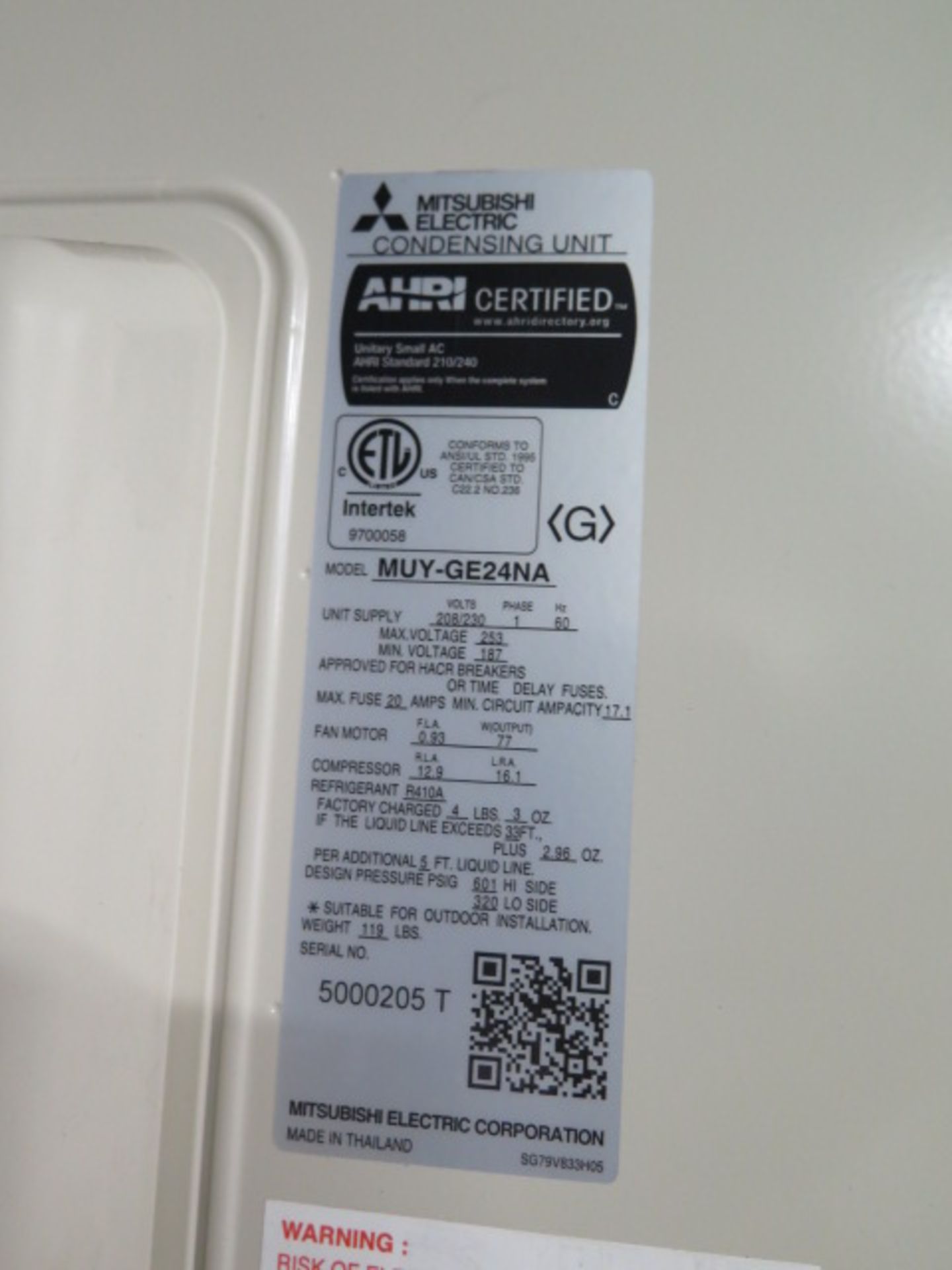 Mitsubishi MUY-GE24NA Inverter Compressor 208/230V-1ph w/ MSY-GL24NA Evaporating Unit - Image 4 of 4