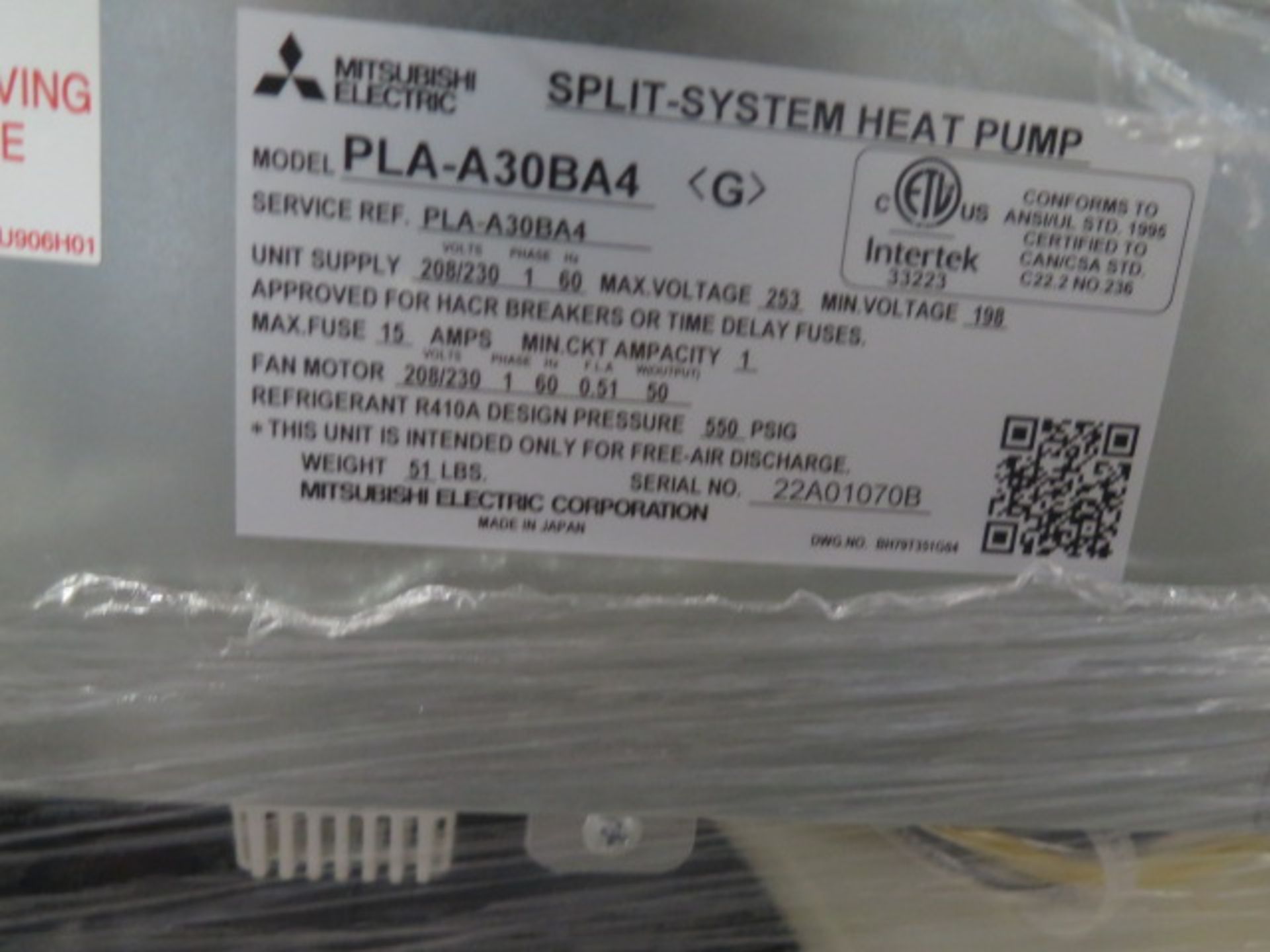 Mitsubishi MXZ30TN2 Multiport Heat Pump Air Conditioner w/ PLA-A30BA4 Ceiling Cassette - Image 7 of 7