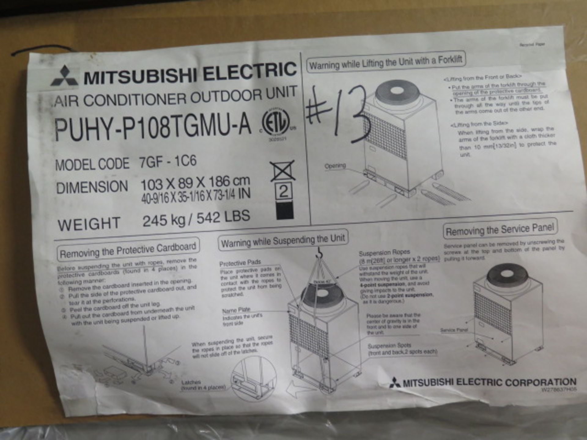 Mitsubishi VRF Series PUHY-P108TGMU-A 9 Ton Heat Pump (Outdoor Unit) - Image 3 of 4