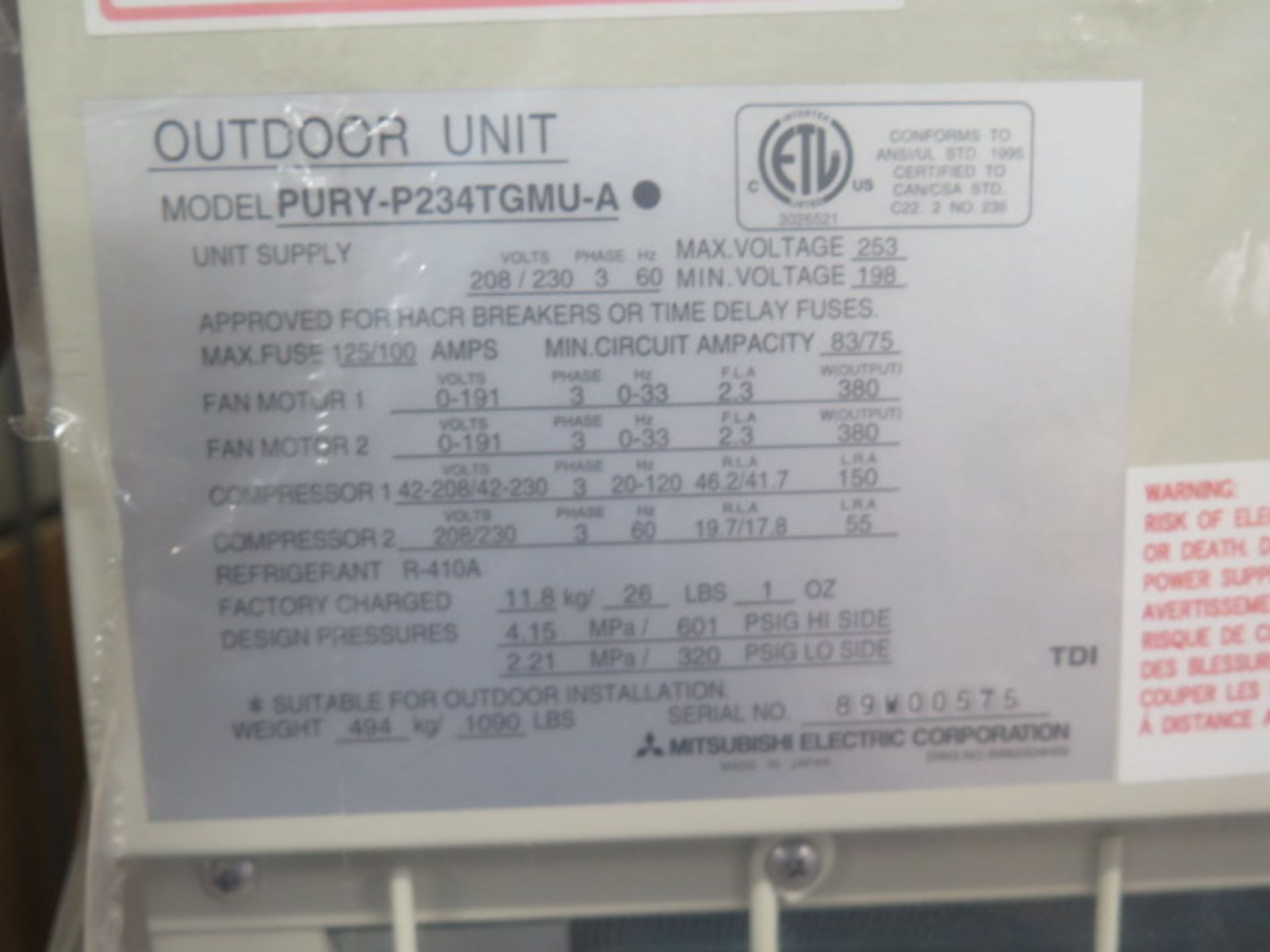 Mitsubishi VRF Series PURY-P234TGMU-A 20 Ton Heat Pump (Outdoor Unit) - Image 6 of 6