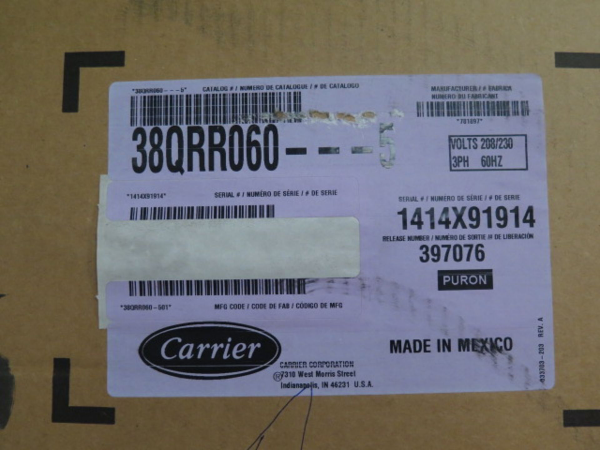 Carrier 38QRR060---5 208/230V-3ph Heat Pumps Commercial Slim Condenser - Image 2 of 2