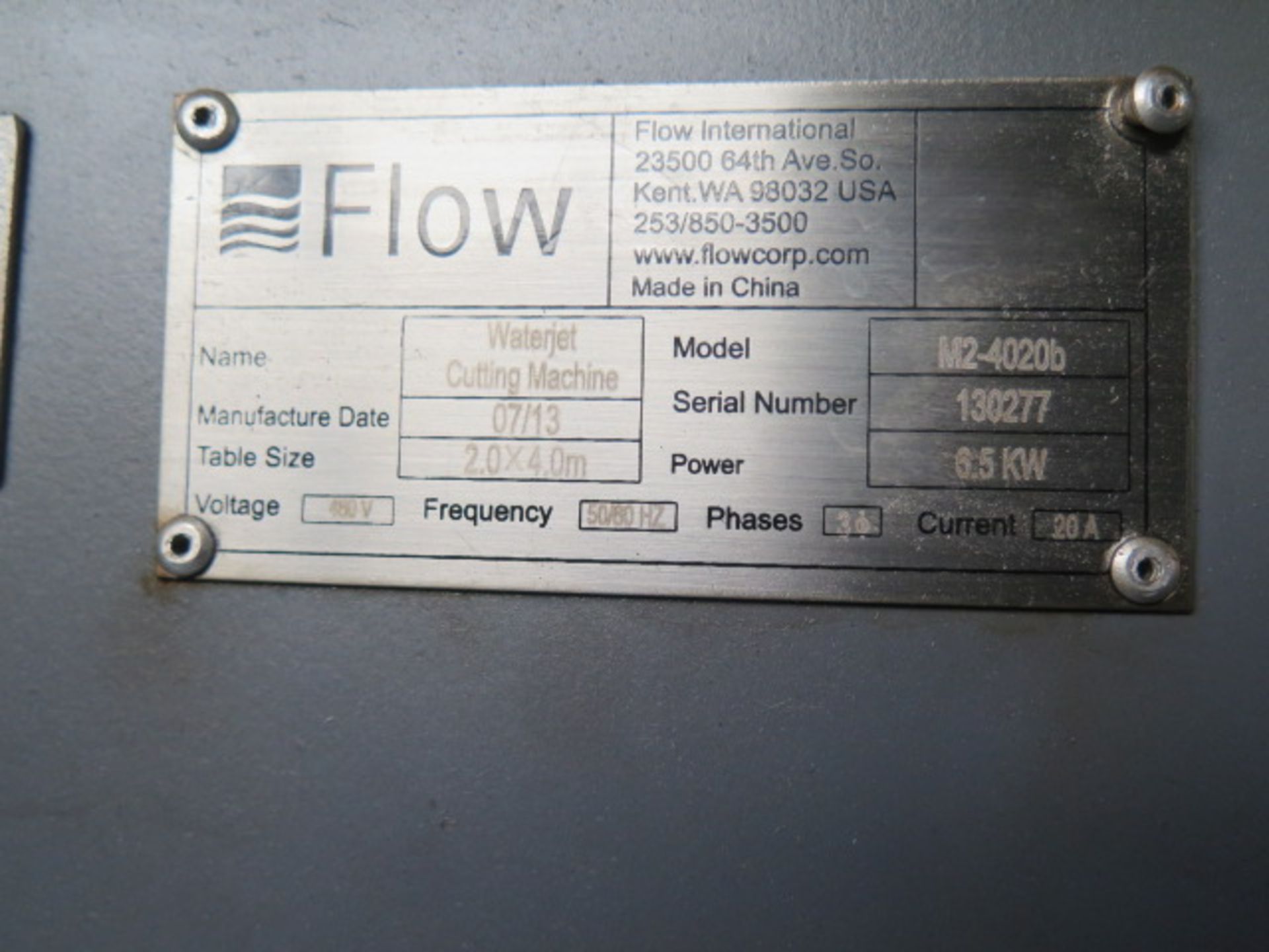 2013 Flow Mach-2 4020b mdl. M2 4020B CNC Waterjet Contour Machine w/ Flow Pedestal Controls, mdl. - Image 16 of 16