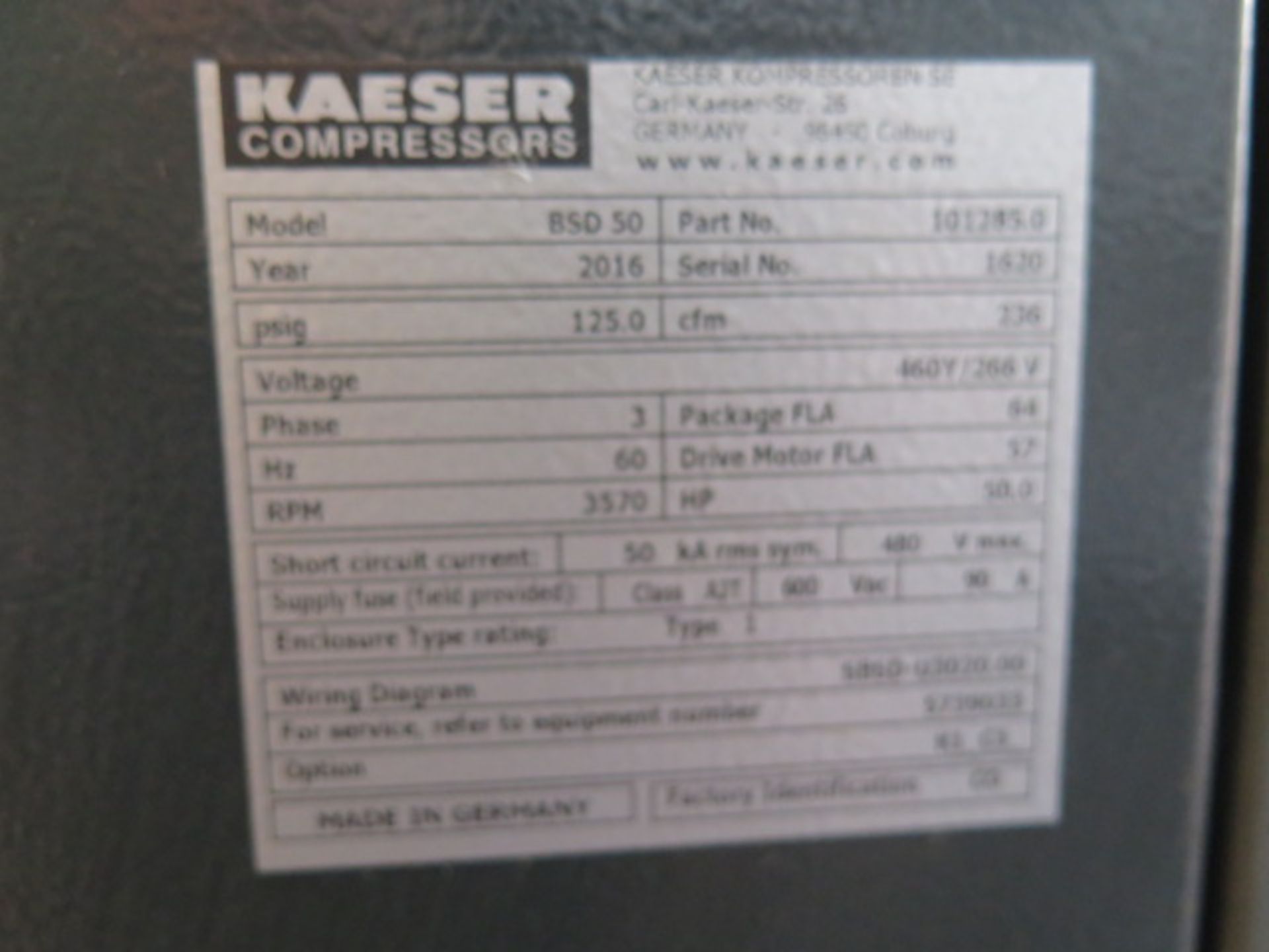 2016 Kaeser BSD50 Sigma 50Hp Rotary Air Compressor s/n 1620 w/ Kaeser Sigma Control 2 Digital - Image 6 of 6