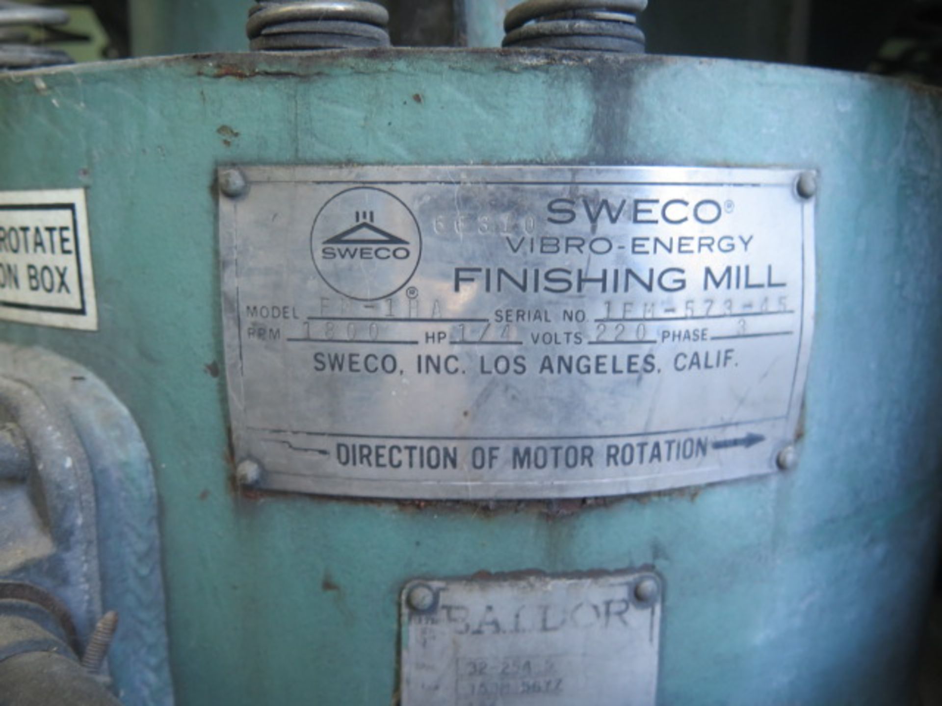 Sweco “Vibro-Energy Finishing Mill” mdl. FM-1HA Media Tumbler s/n 1FM-573-45 - Image 4 of 4