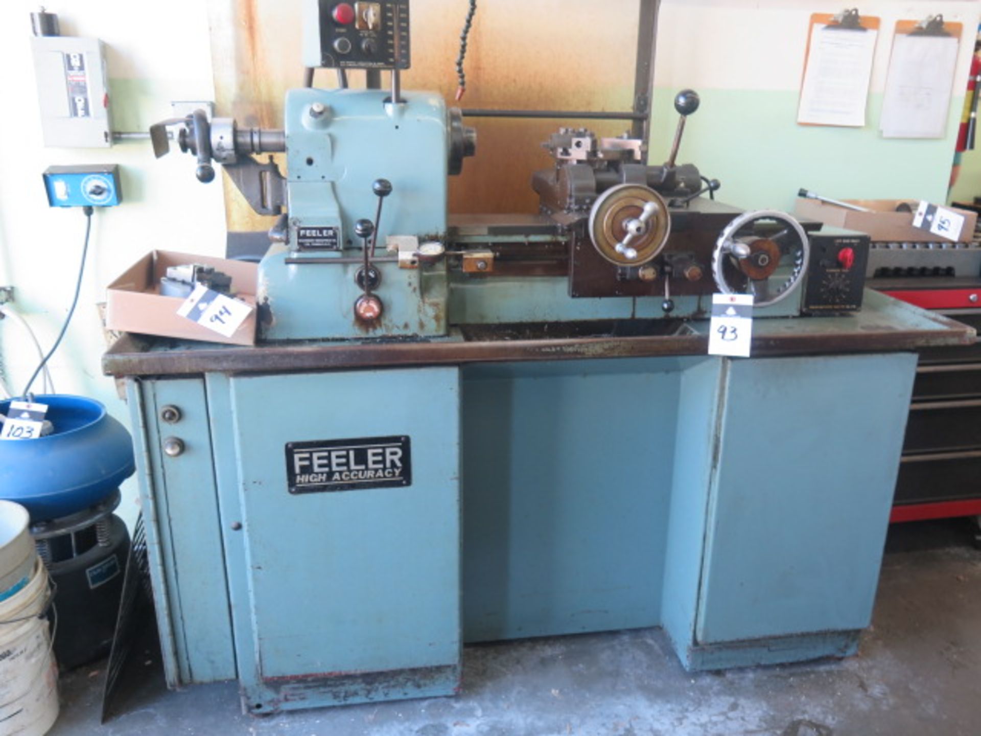 Feeler FHR-68 Hand Chucker s/n 72062 w/ 135-2955 RPM, 8-Station Turret, 5C Spindle, Power Feeds,