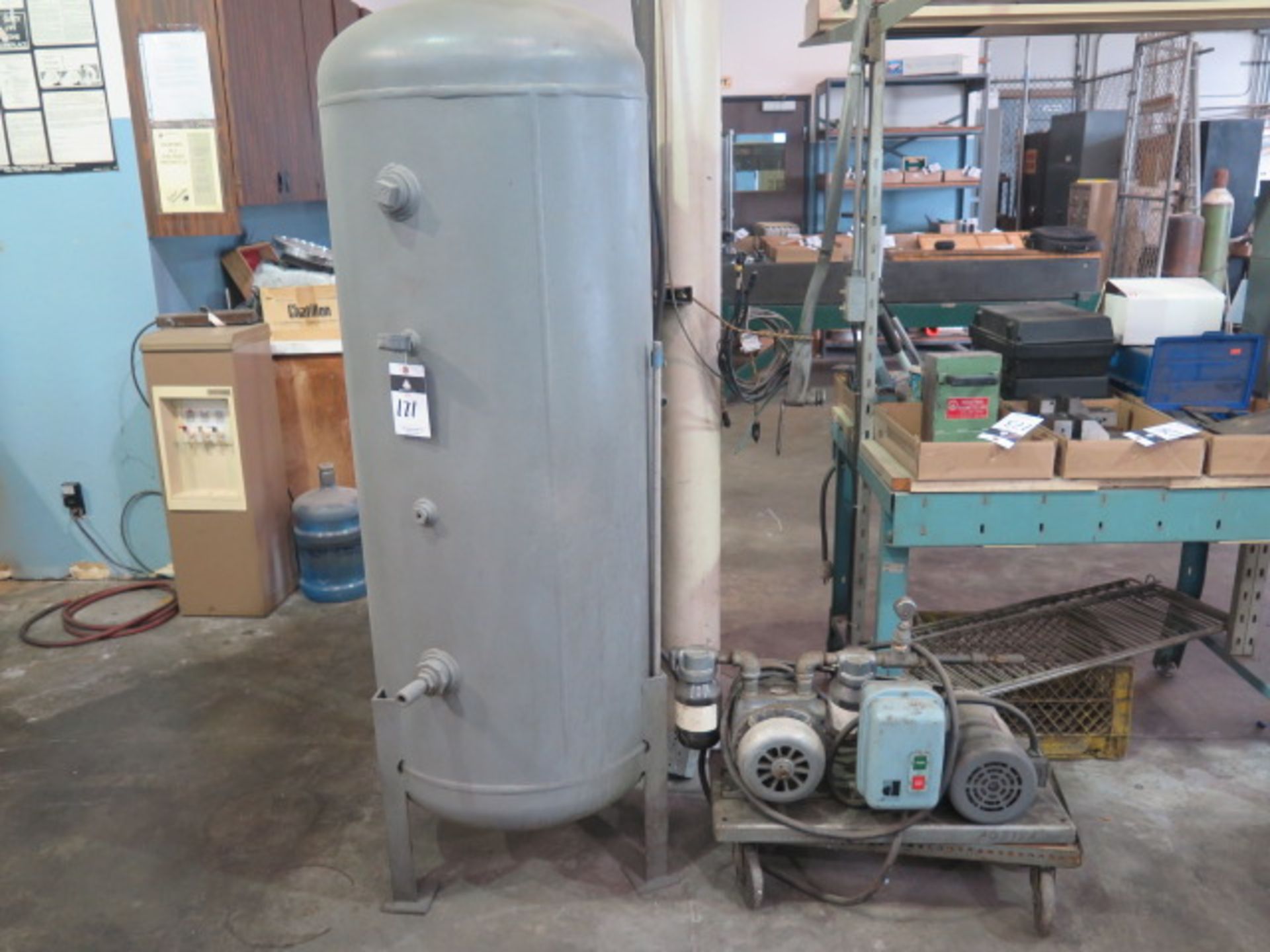 Vacuum Pump and 120 Gallon Vertical Storage Tank