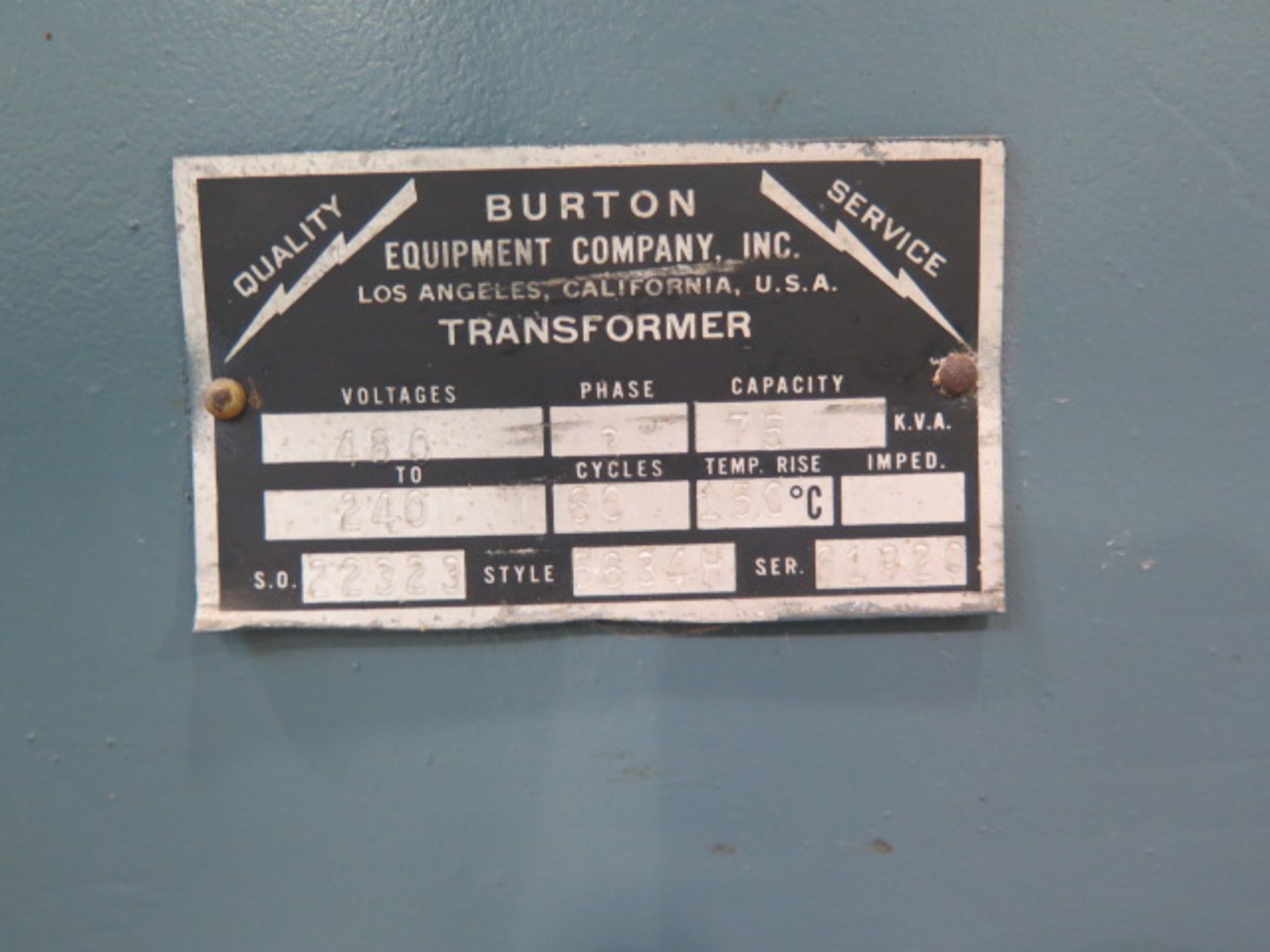 Burton 75 kVA Transformer 480 to 240V - Image 3 of 3