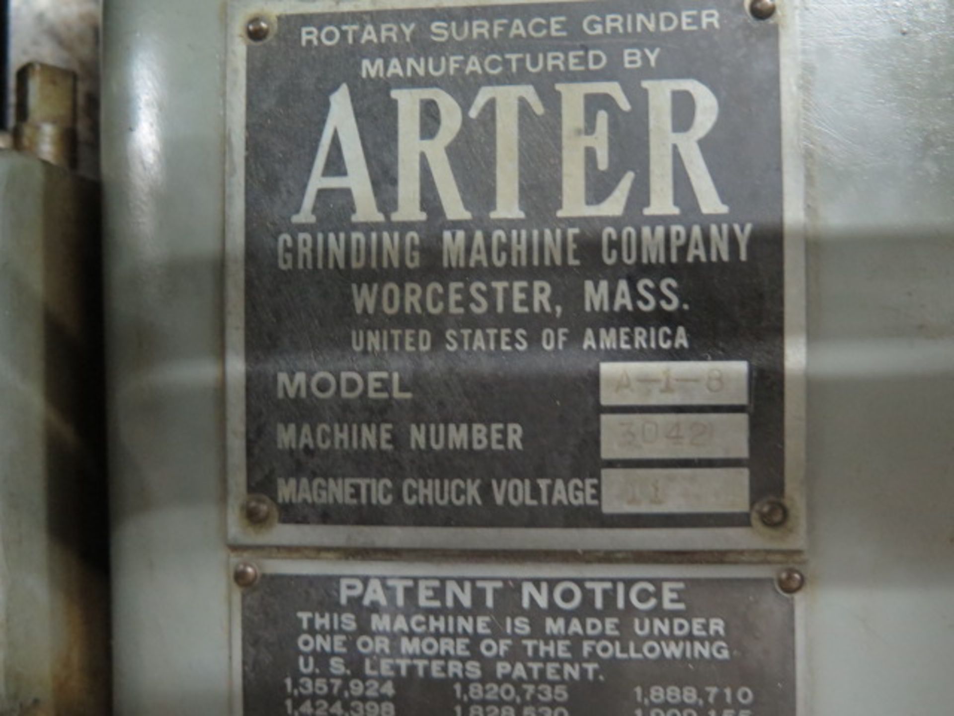 Arter mdl. A-1-8 8” Rotary Surface Grinder s/n 3042 w/ 8” Electromagnetic Rotary Chuck, Auto Feeds - Image 9 of 9