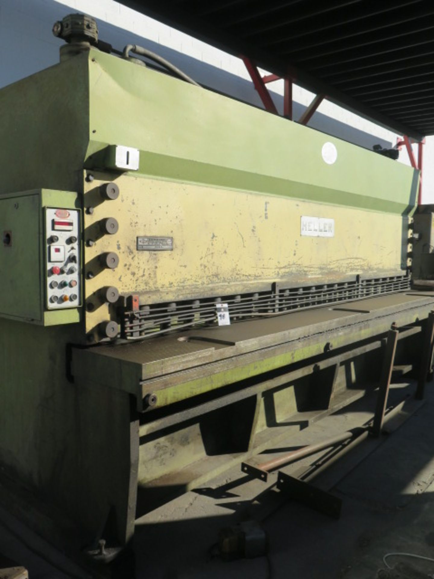 Heller HS-40-10 14’ Hydraulic Power Shear s/n 54686 w/ Heller Controls and Back Gaging