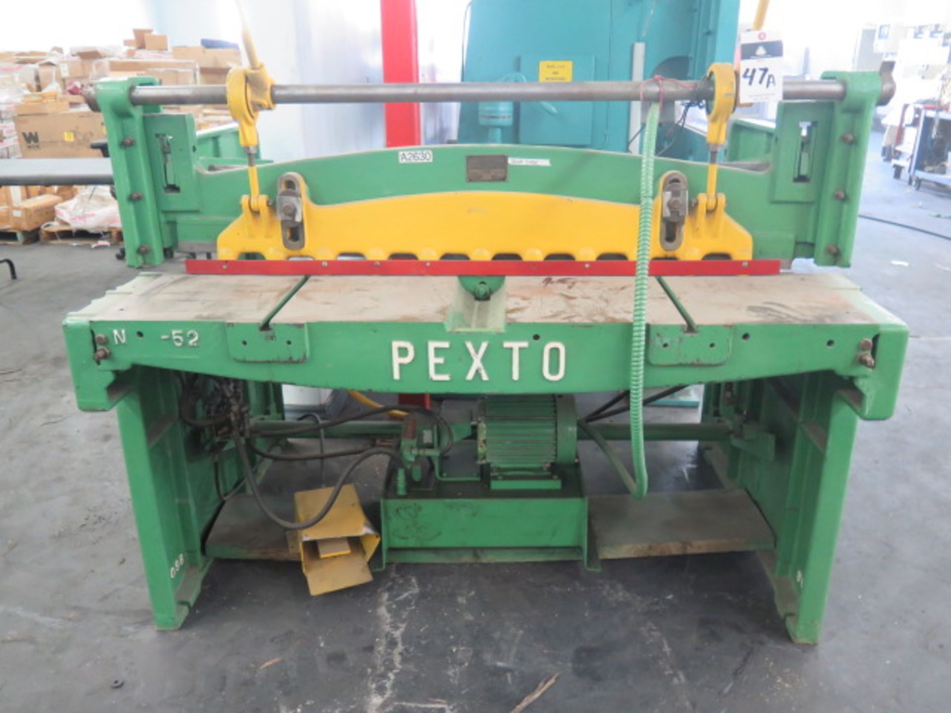 Pexto G-52A 16GA x 52" Hydraulic Deep Throat Power Shear s/n K-6571 w/ Manual Back Gage, 18 1/2" Thr