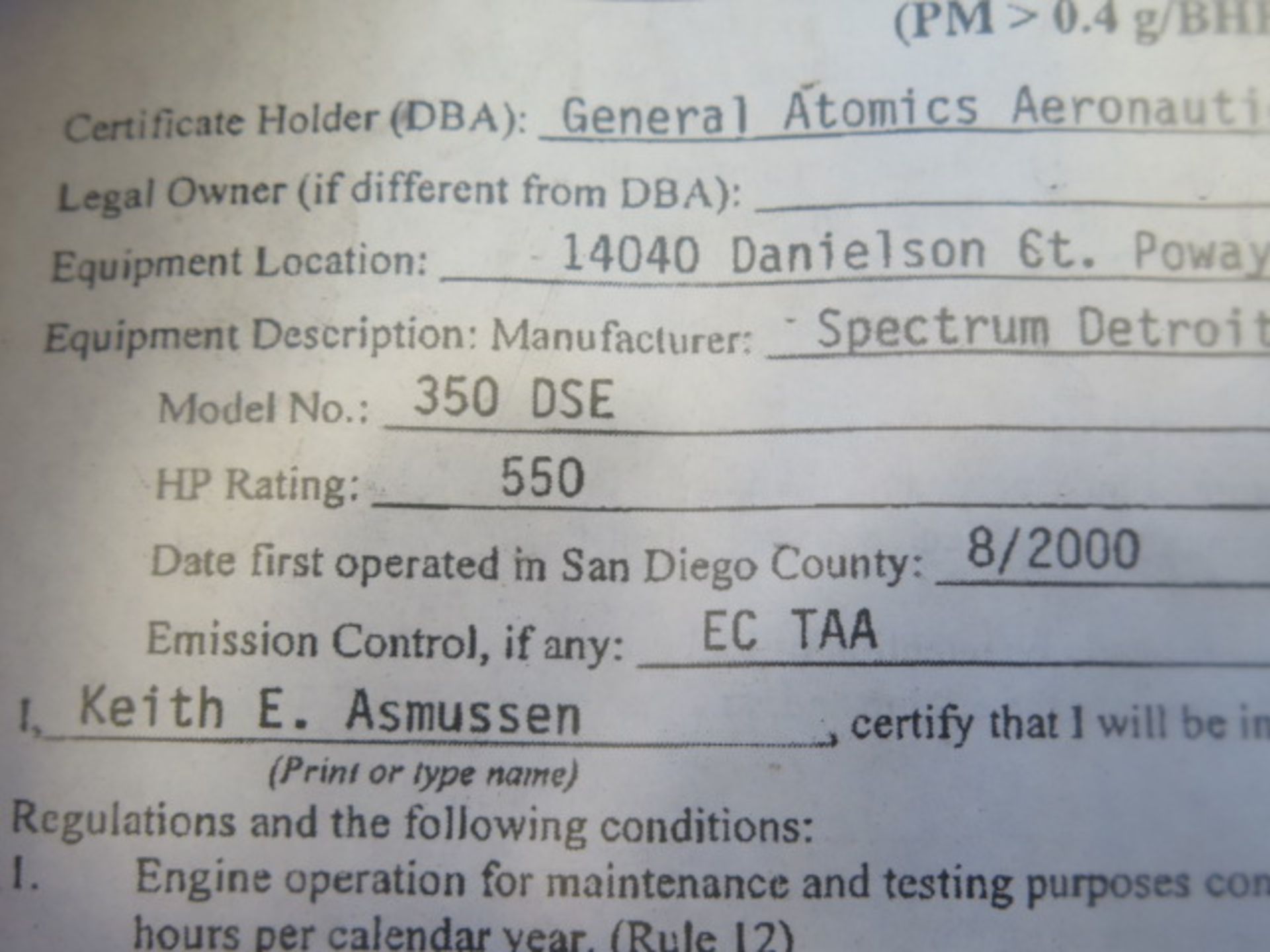 2000 Power Generation & Engineering Co. "Spectrum 350" mdl. 350DSE Diesel Backup Generator s/n - Image 5 of 6