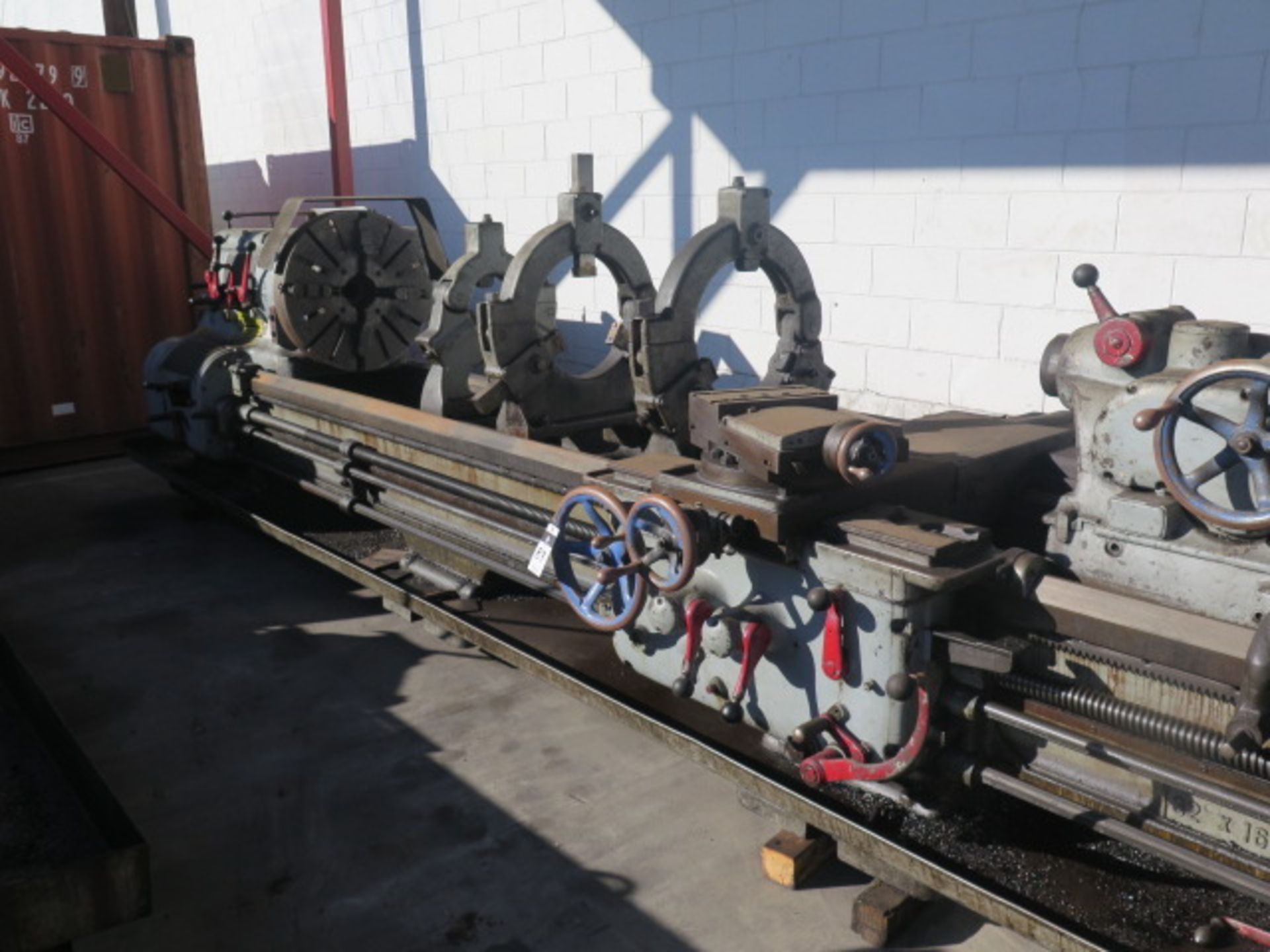 Axelson 32” x 168” Geared Head Lathe s/n 1710 w/ 6-555 RPM, Inch Threading, Tailstock, (3)Steady