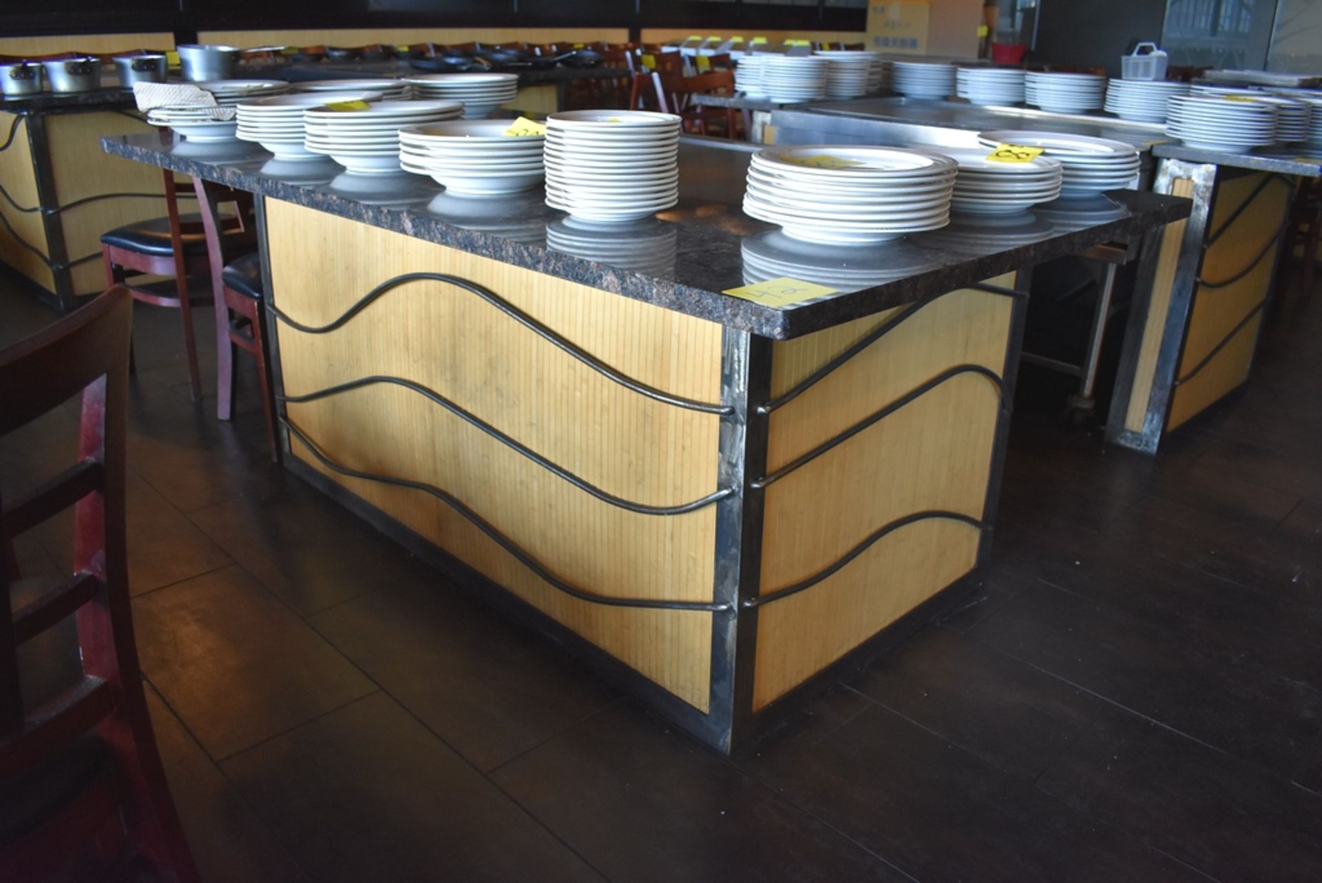 CUSTOM 80.5" X 44' X 33" HIGH U-SHAPE STEEL FRAME GRANITE TOP HIBACHI STATION