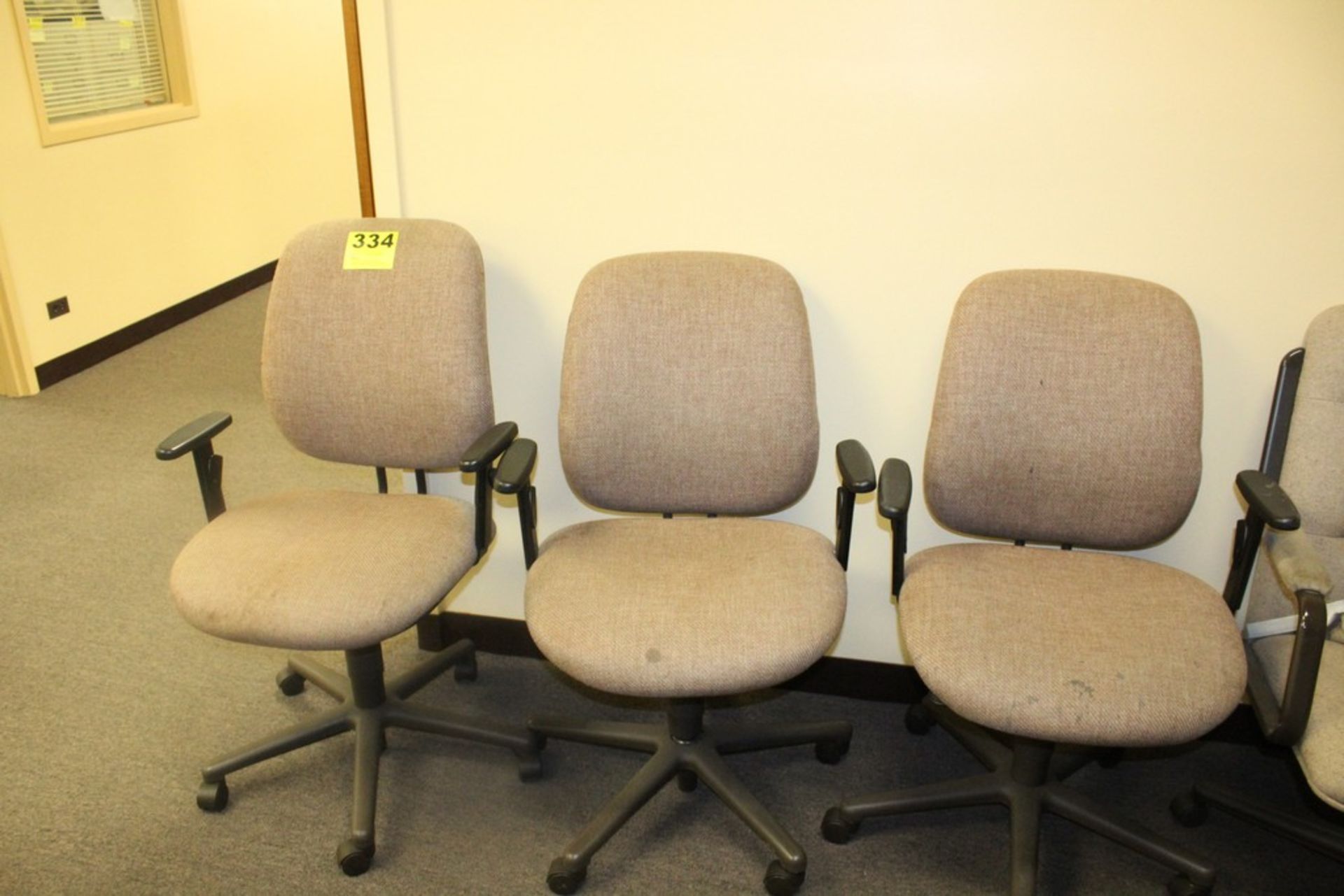 LOT 3 ARM CHAIRS ON CASTERS (BROWN)