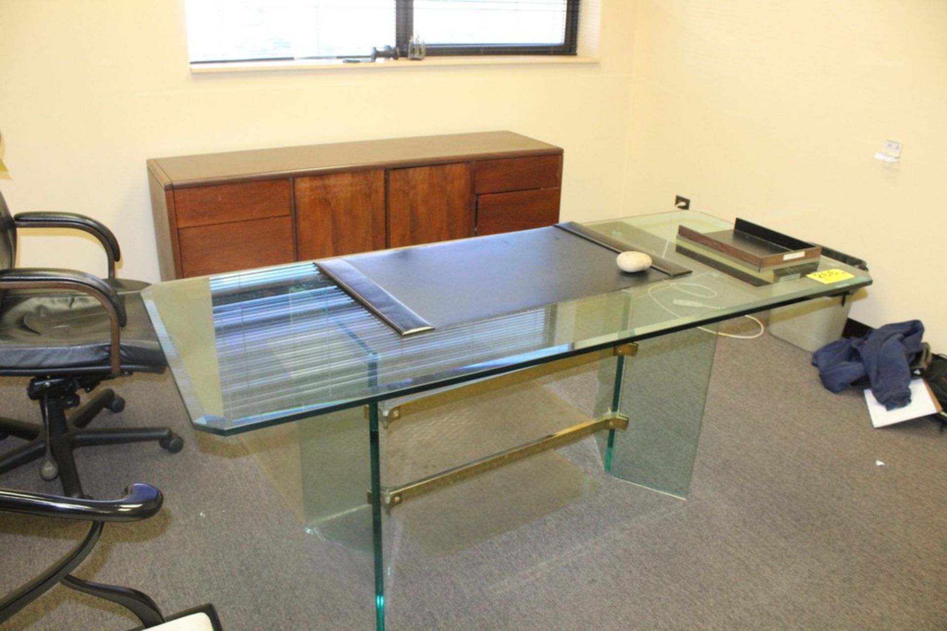 GLASS EXECUTIVE DESK - 72" X 30" X 29" AND WOOD CREDENZA - 29" X 72" X 20" - Image 2 of 3