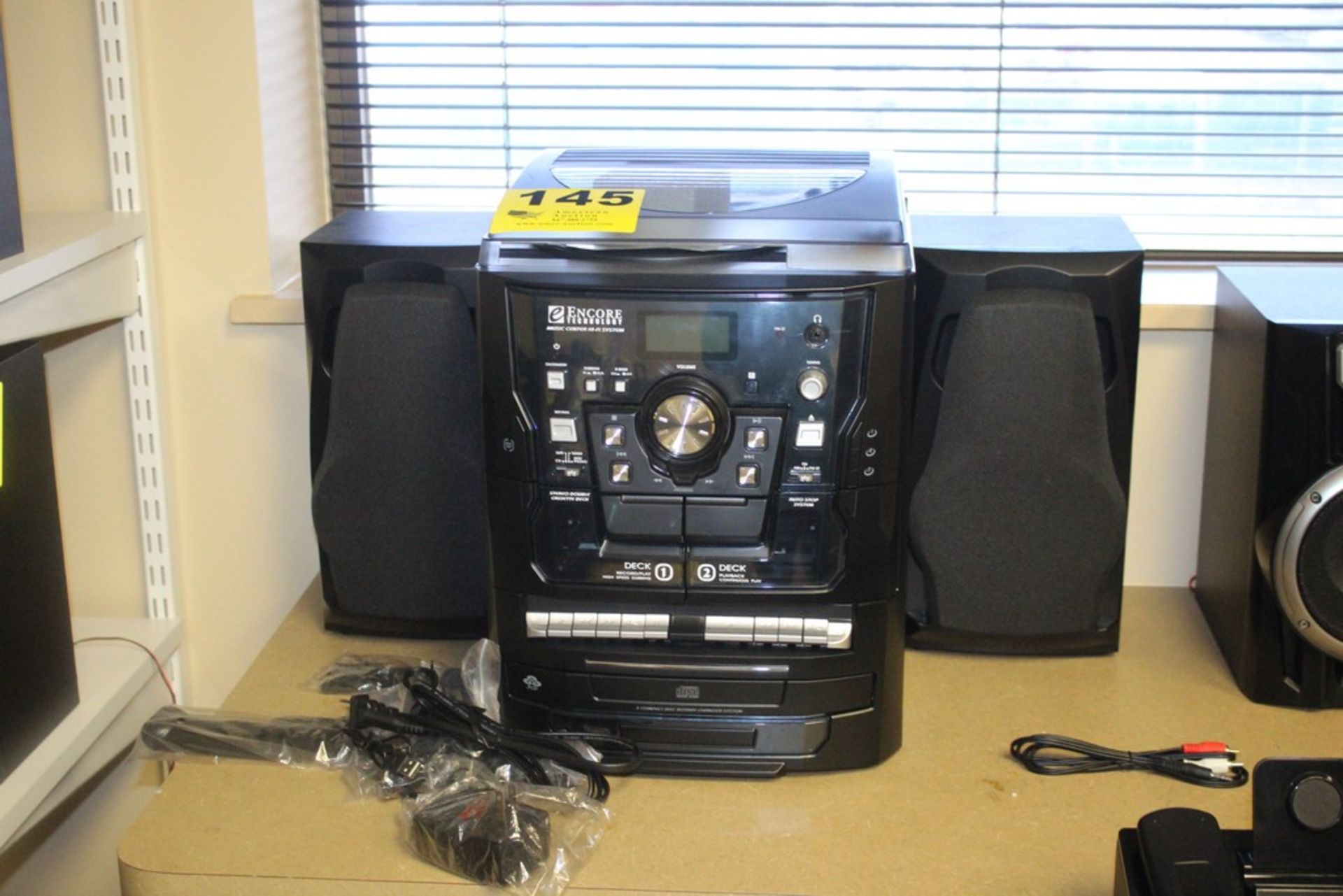 ENCORE TECHNOLOGY RADIO / CD PLAYER WITH CASSETTE DECKS AND TWO SPEAKERS