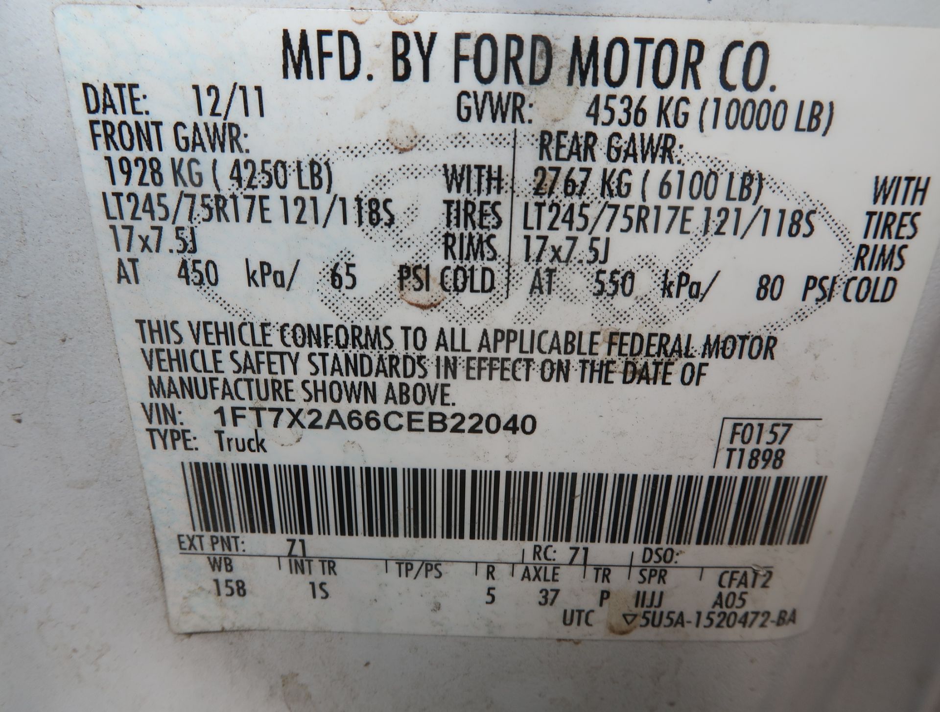 2012 FORD F250 XL SUPER DUTY VIN. 1FT7X2A66CEB22040 MIL. 122,634 6.2L Flex Fuel V8 - Image 8 of 9