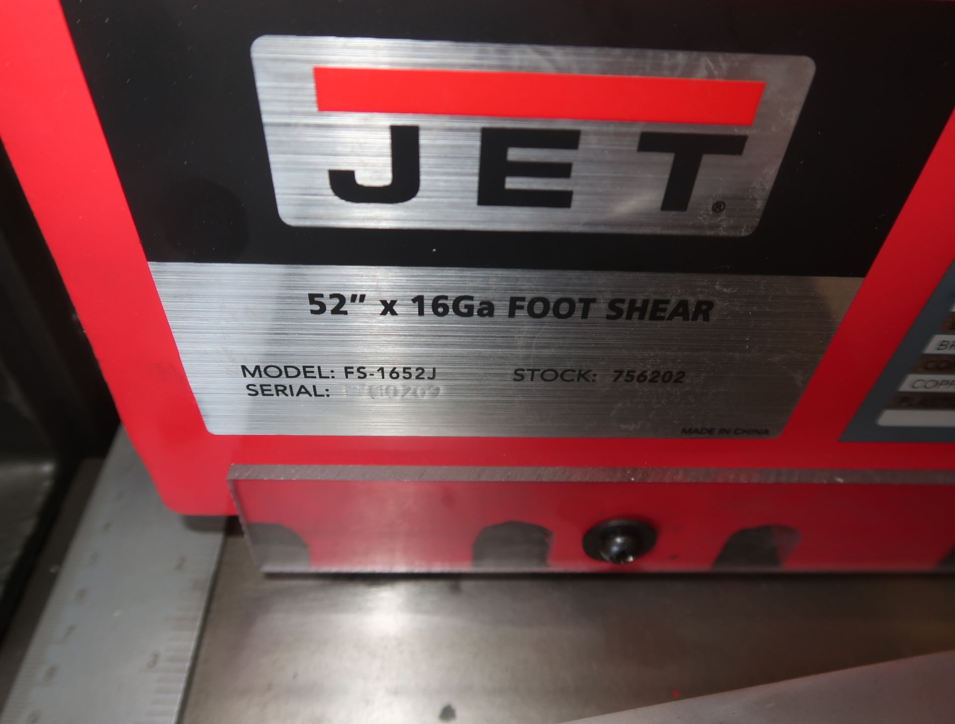 JET 52"X16GA FOOT SHEAR MDL. FS-1652J SN. 17110209 (NEW) - Image 2 of 2