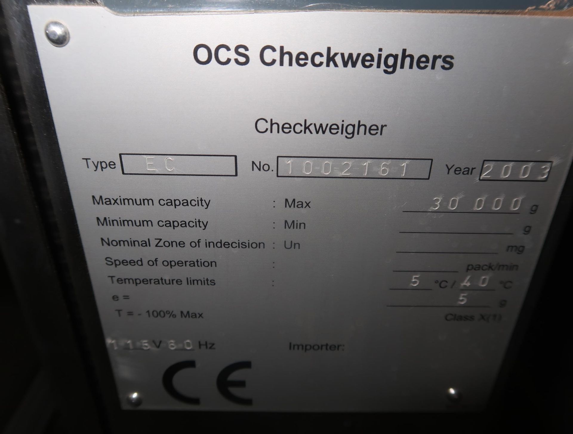 OCS CHECKWEIGHERS TYPE EC NO. 1002161 - Image 2 of 2