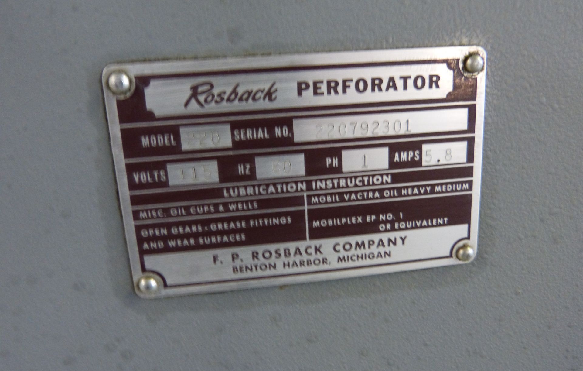 ROSBACK PERFORATER, MODEL 220 - Image 3 of 3