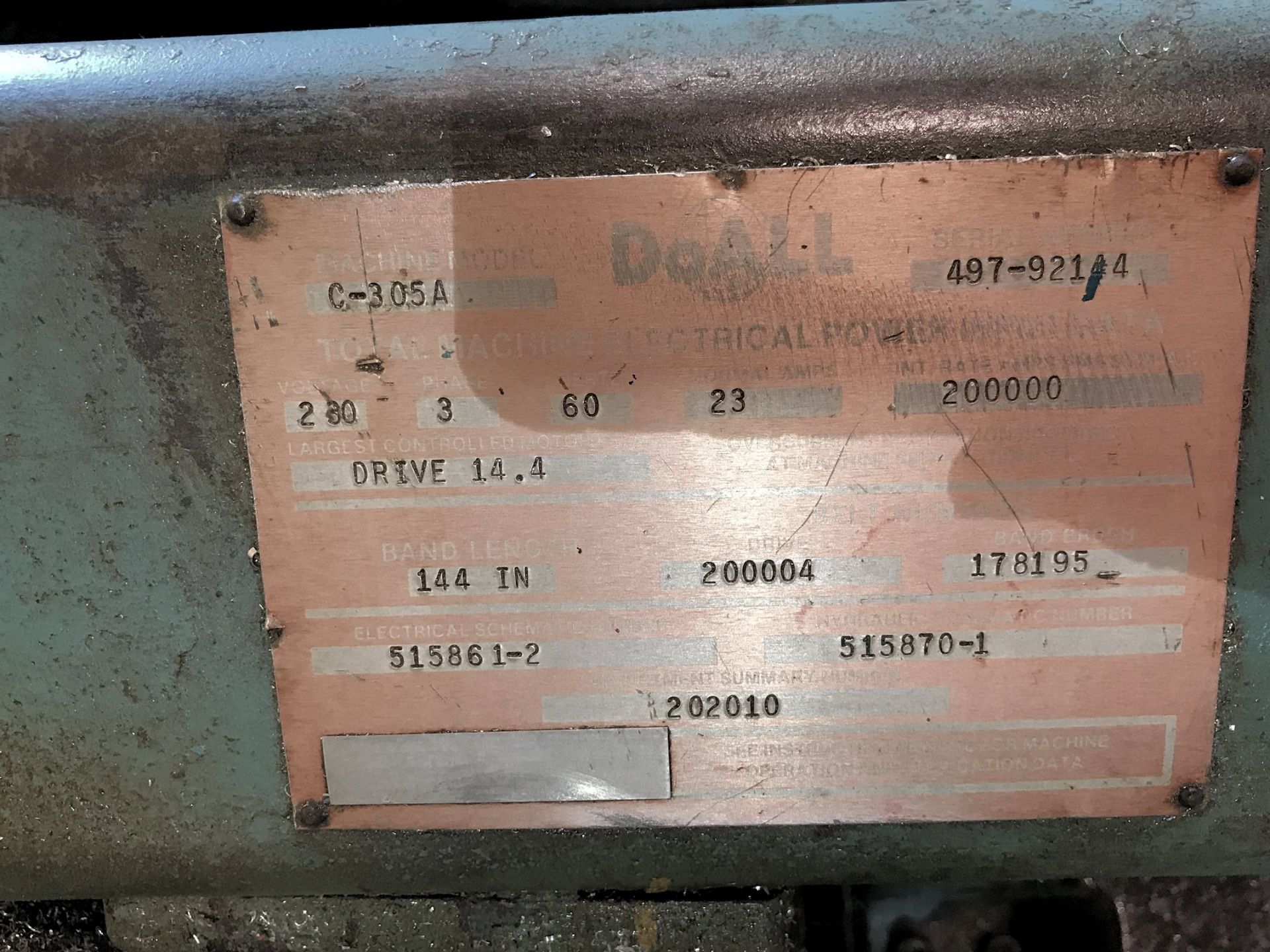 DoAll Horizontal Saw Model C-305A; Chip Auger; S/n 497-92144; - Image 5 of 5