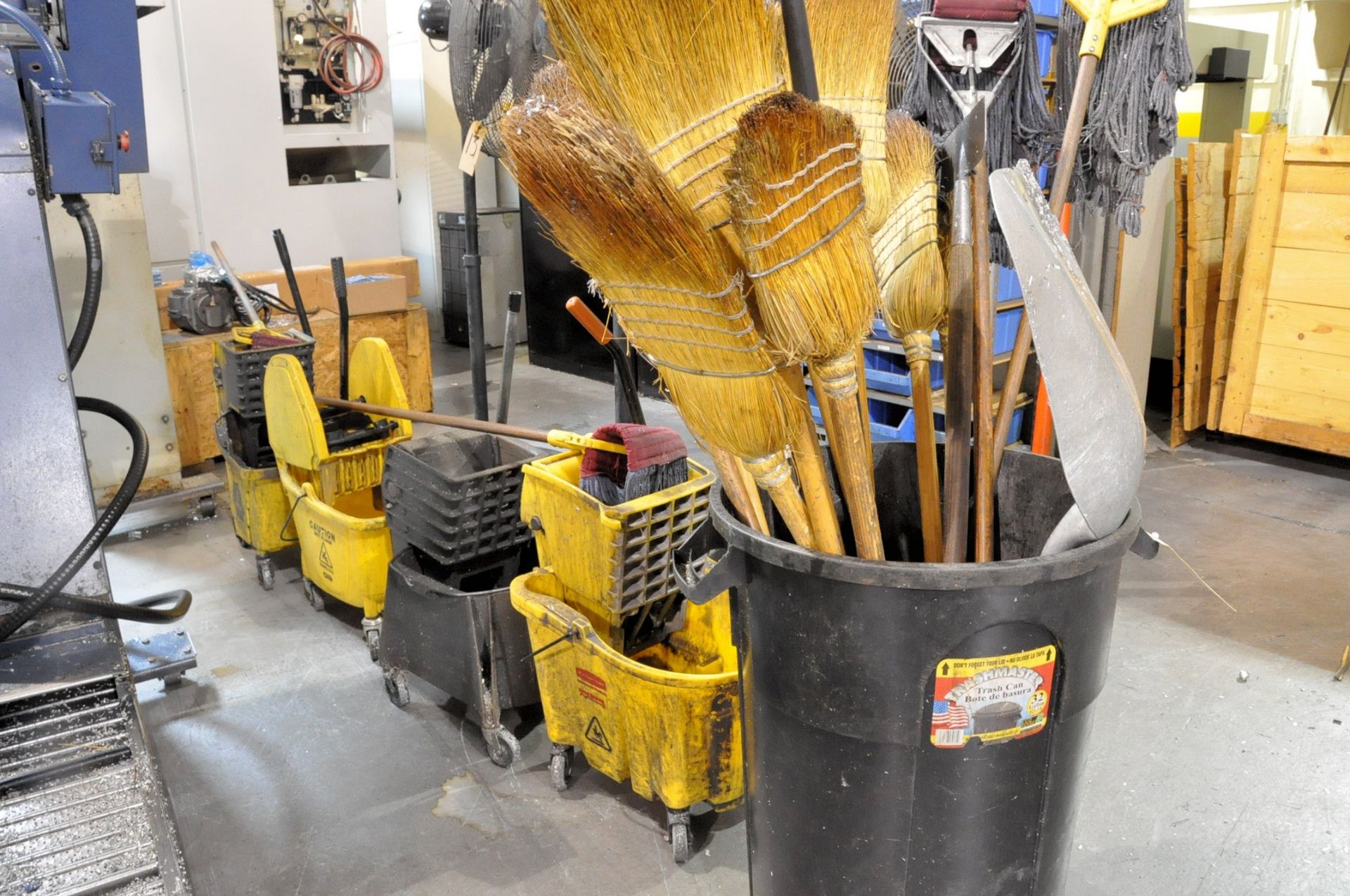 Lot-Mop Buckets; Brooms and Cleanup in (1) Row