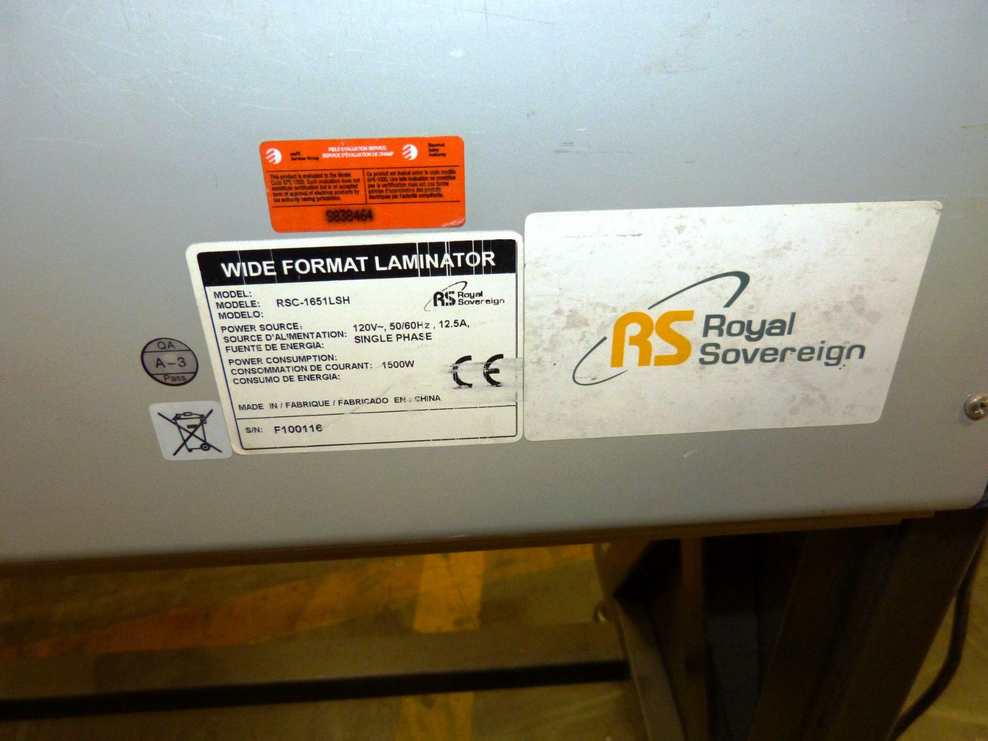 ROYAL SOVEREIGN “RSC-1651LSH” Laminator, 65” Capacity - Image 3 of 3