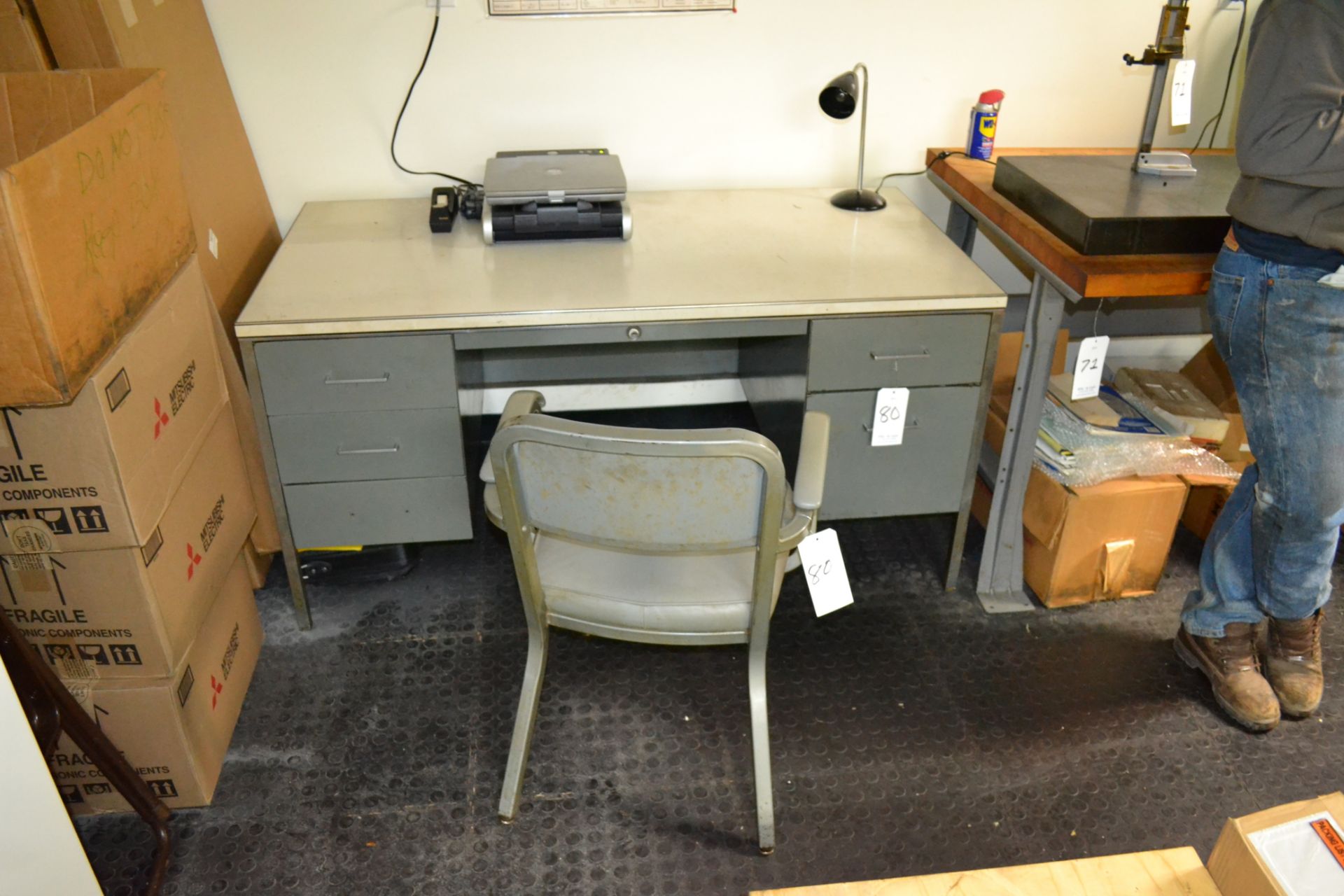 Lot Consisting of Desk, Chair & Lamp