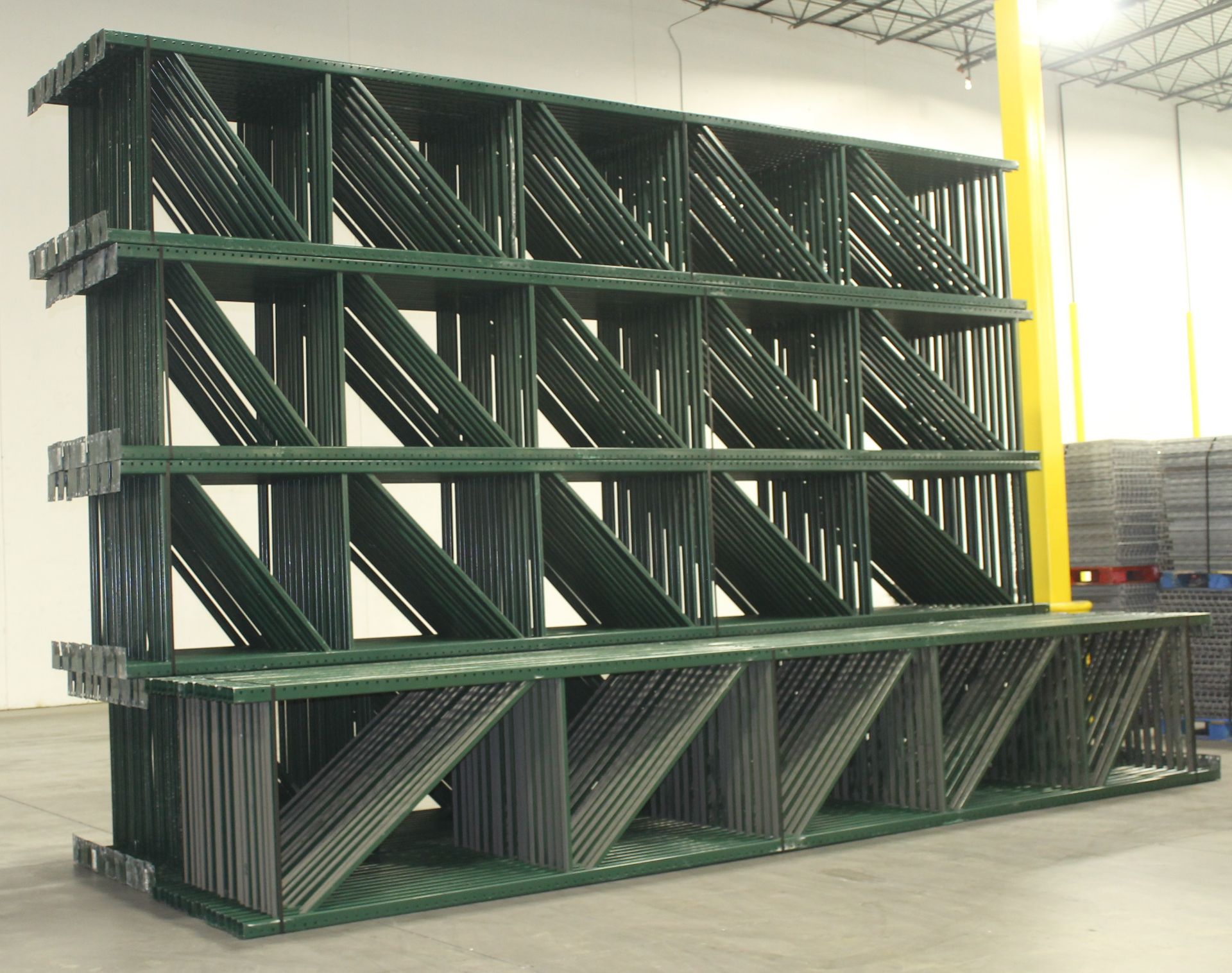 28 BAYS OF 26'H x 42"D X 120"W TEARDROP STYLE PALLET RACK, (BACK TO BACK) (4 BEAM LEVEL)