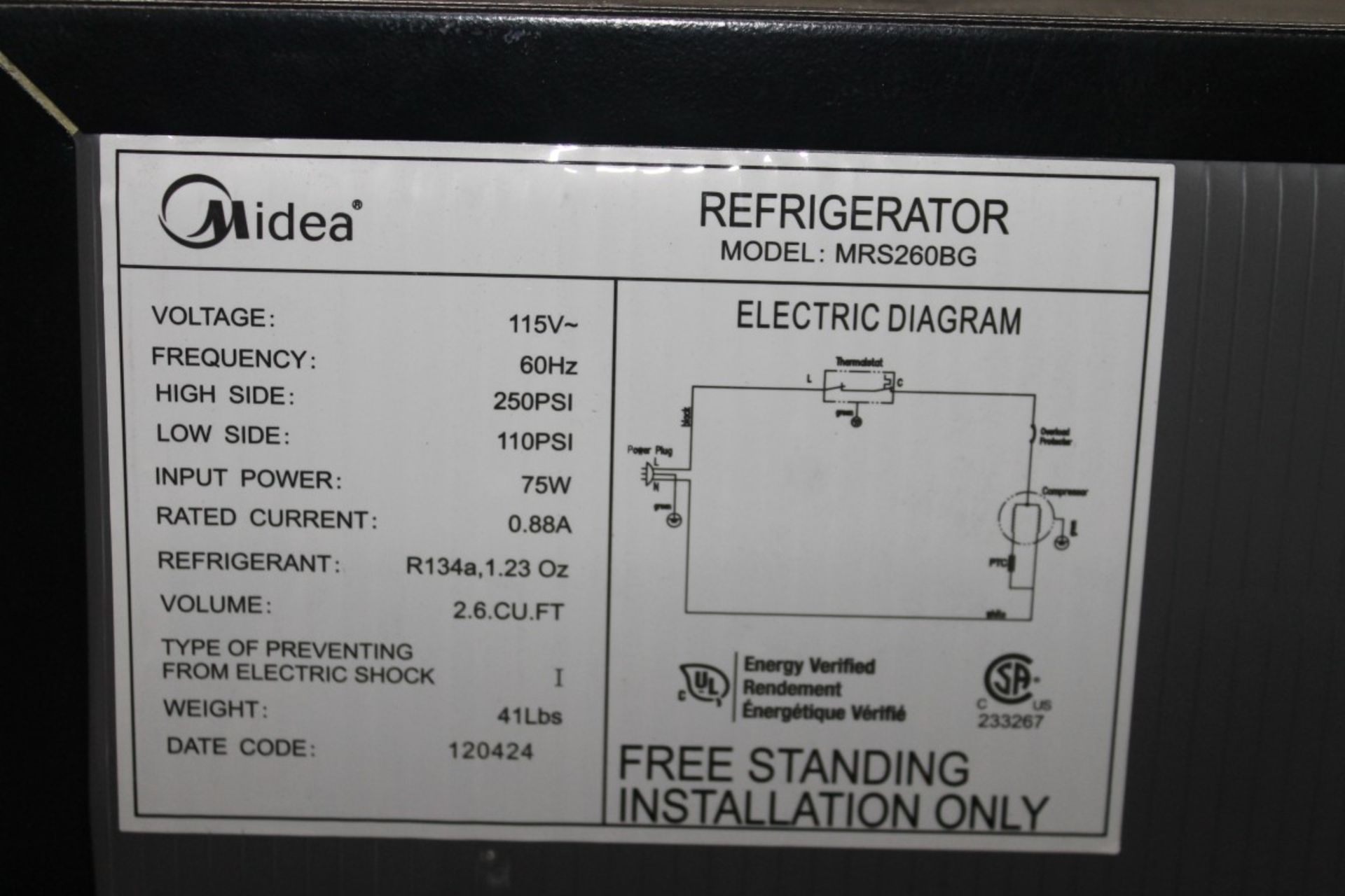 MIDEA 2.6 CU. FT. REFRIGERATOR - Image 2 of 3