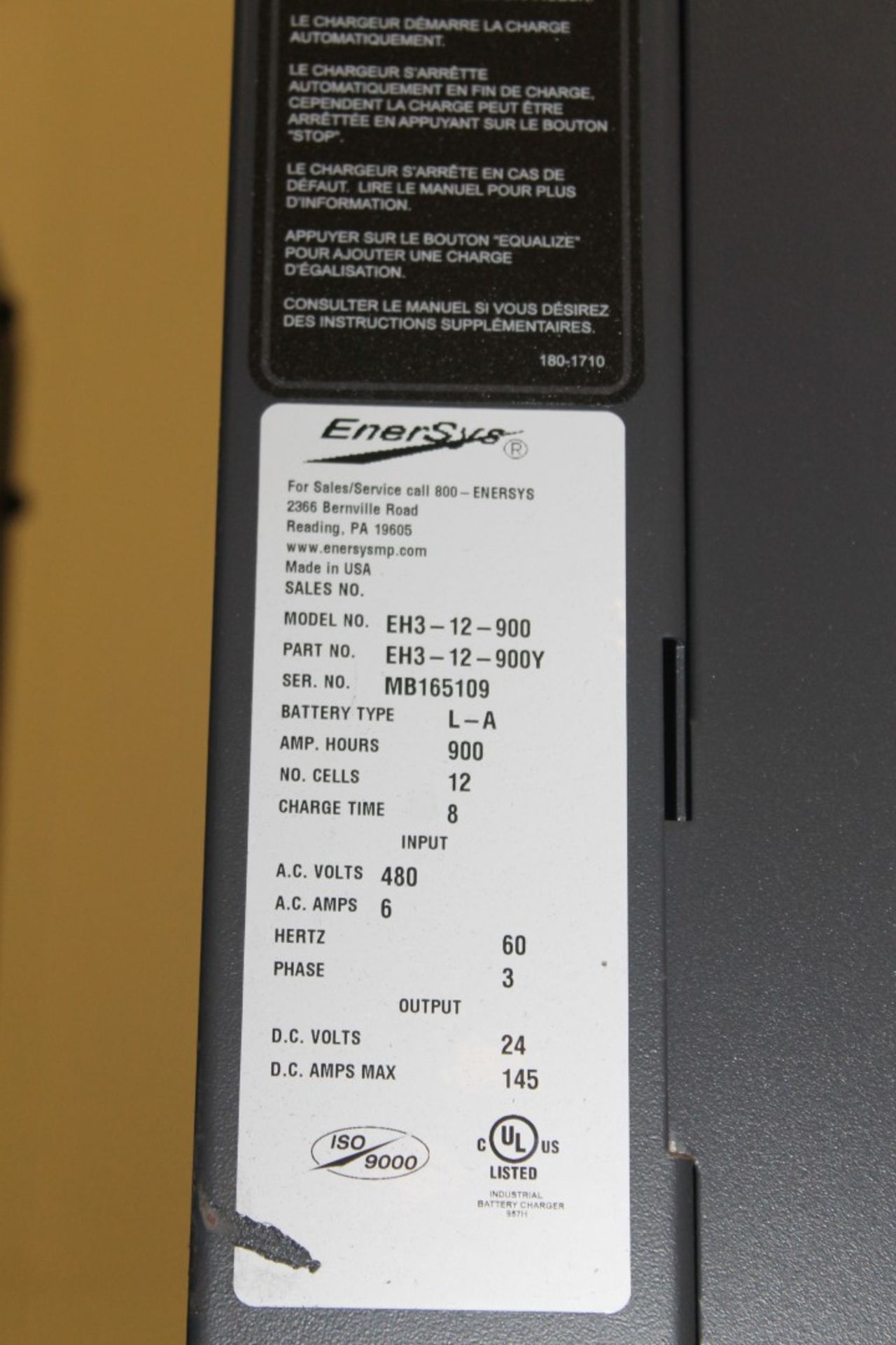 ENFORCER HF 24 VOLTS BATTERY CHARGER, MODEL: EH3-12-900 VOLTS: 480 AMPSl 6 60 HZ, 3 PH - Image 3 of 3