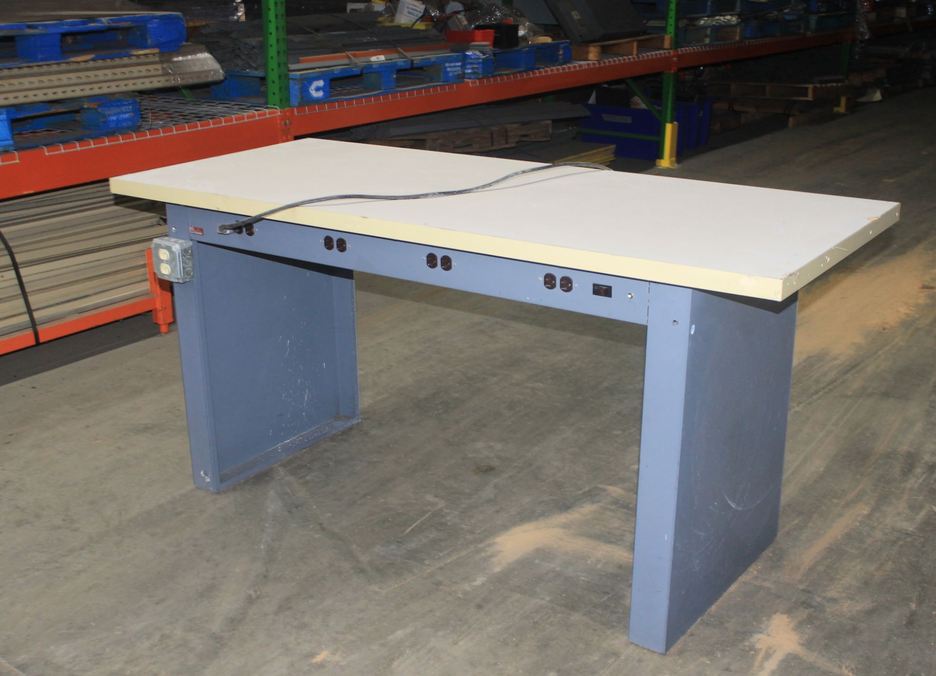 HEAVY DUTY WORK TABLE WITH WHITE WOOD ON TOP - Image 2 of 2