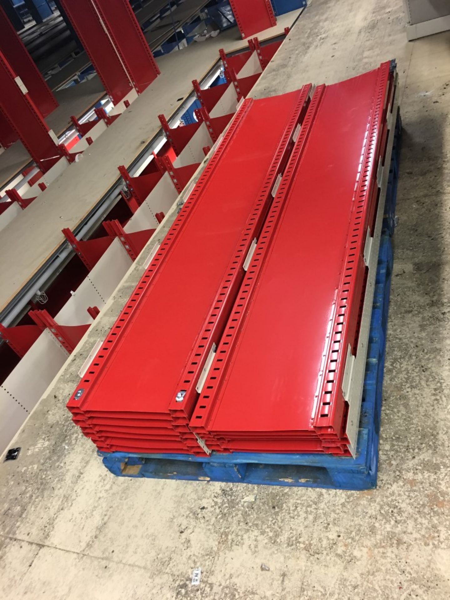 52 SECTIONS OF HALLOWELL H-POST CLOSED BACK SHELVING, SIZE :98.5"H X 18"D X 36"W WITH 5 SHELVES EACH