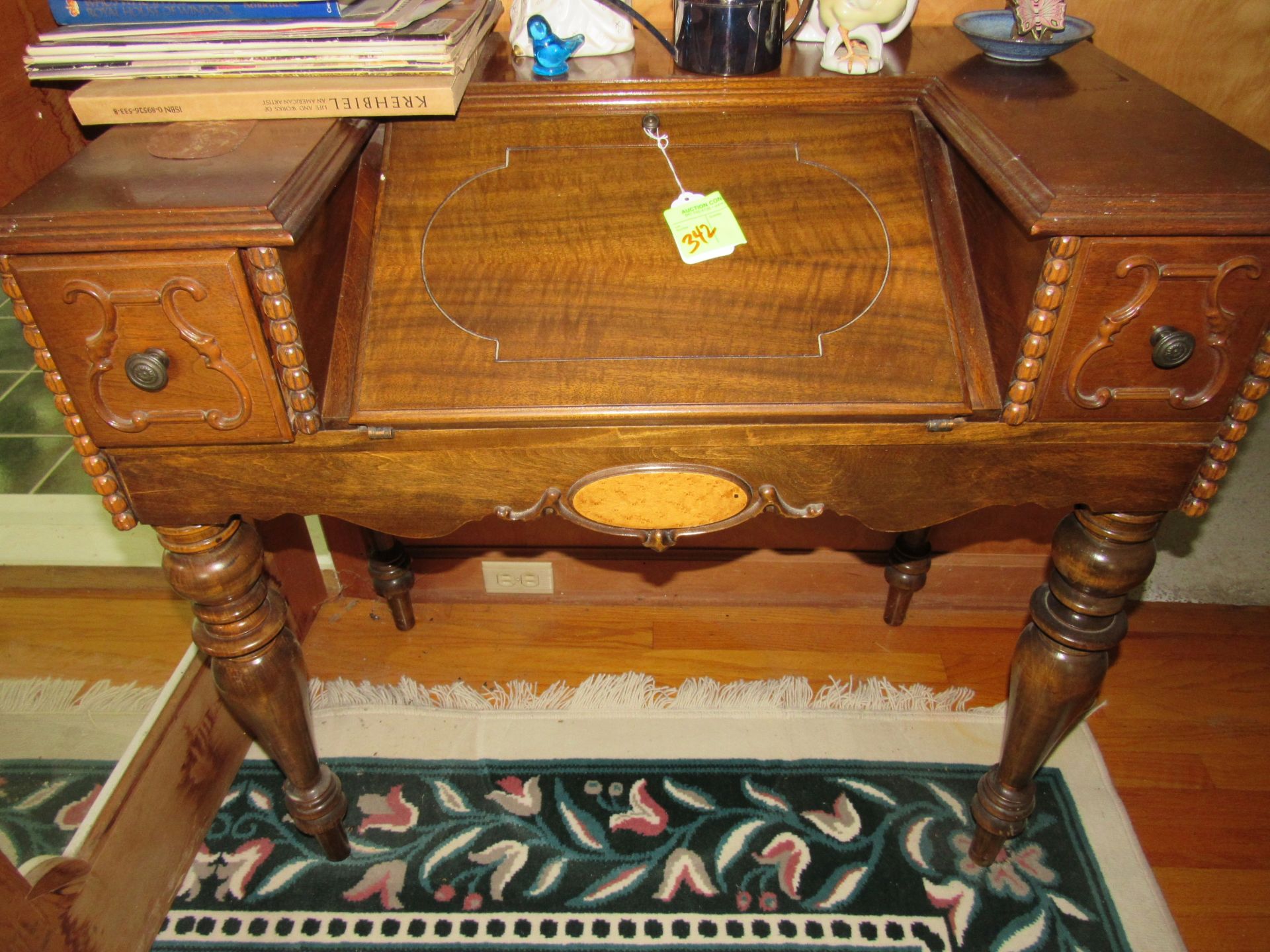 Drop leaf writing desk with two drawers