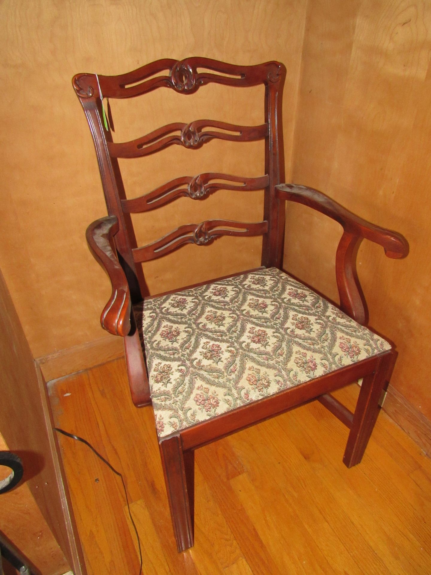 Walnut framed armchair with upholstered seat