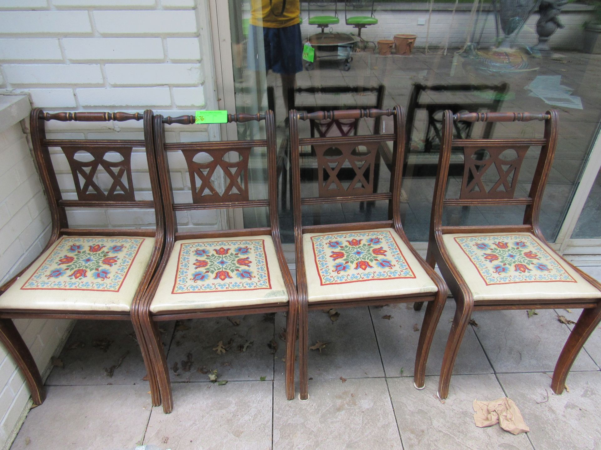 Four needlepoint dining chairs