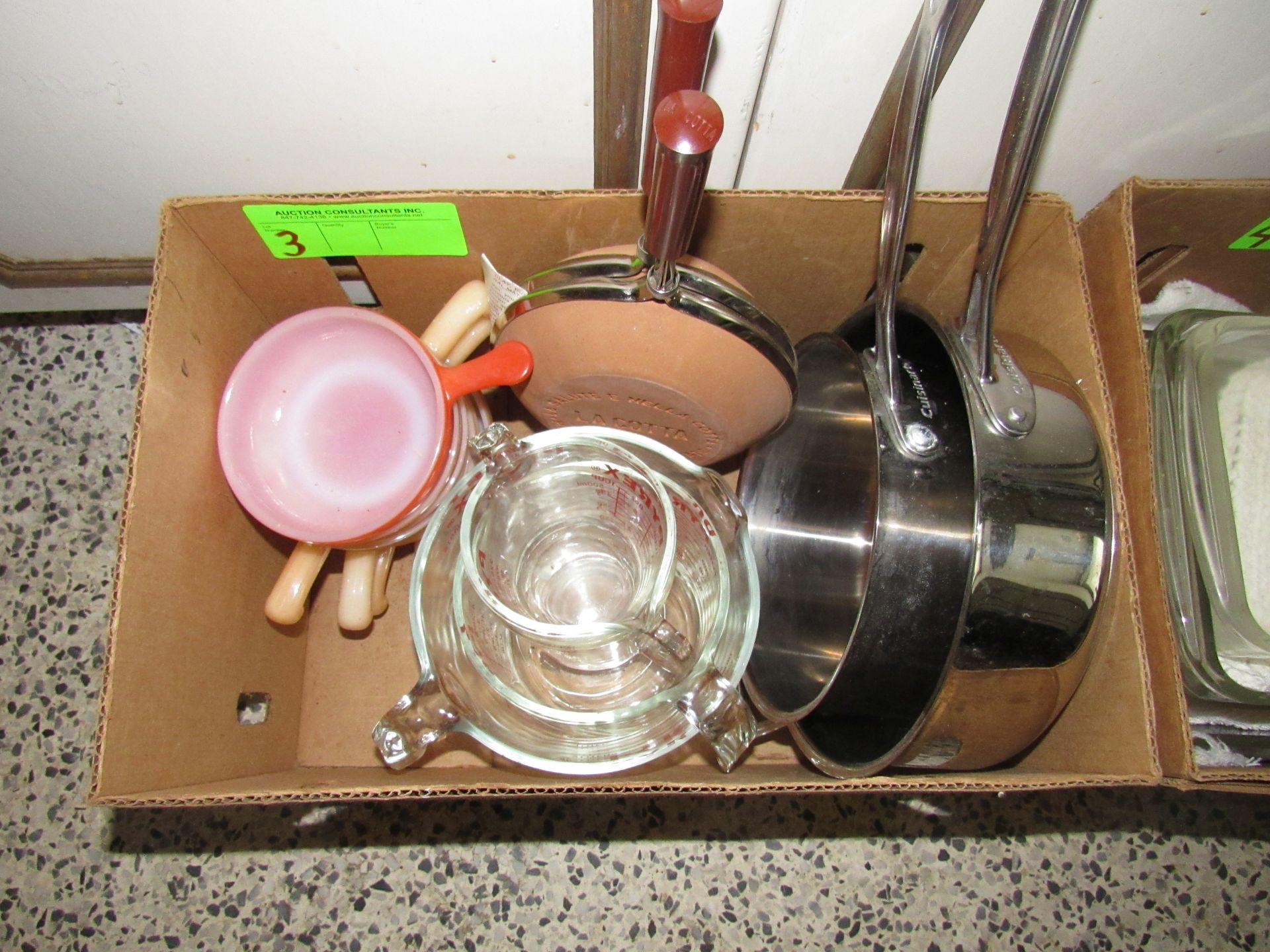 Miscellaneous Pyrex and two Cuisinart pans