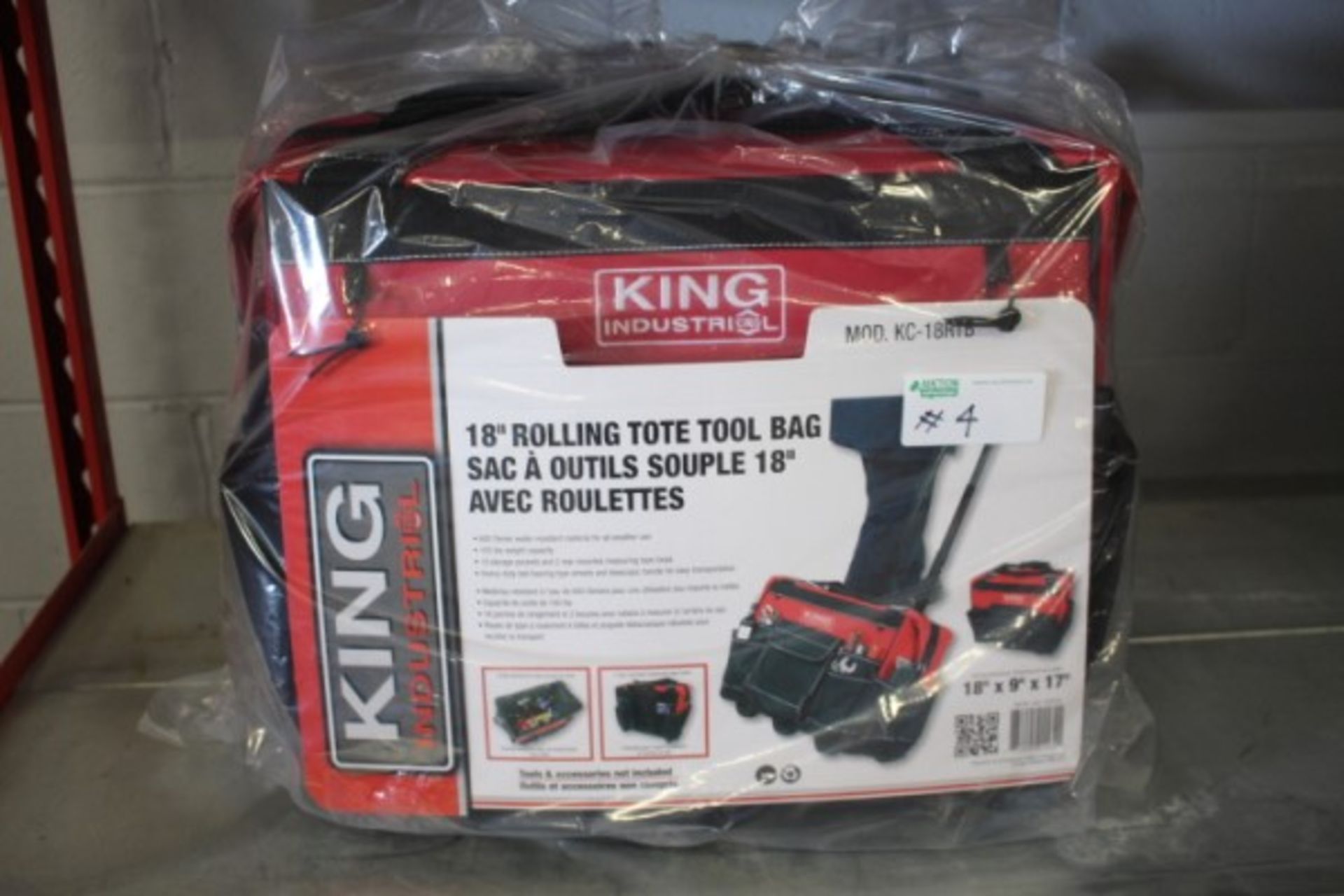 King Industrial 18" Rolling Tote Tool Bag