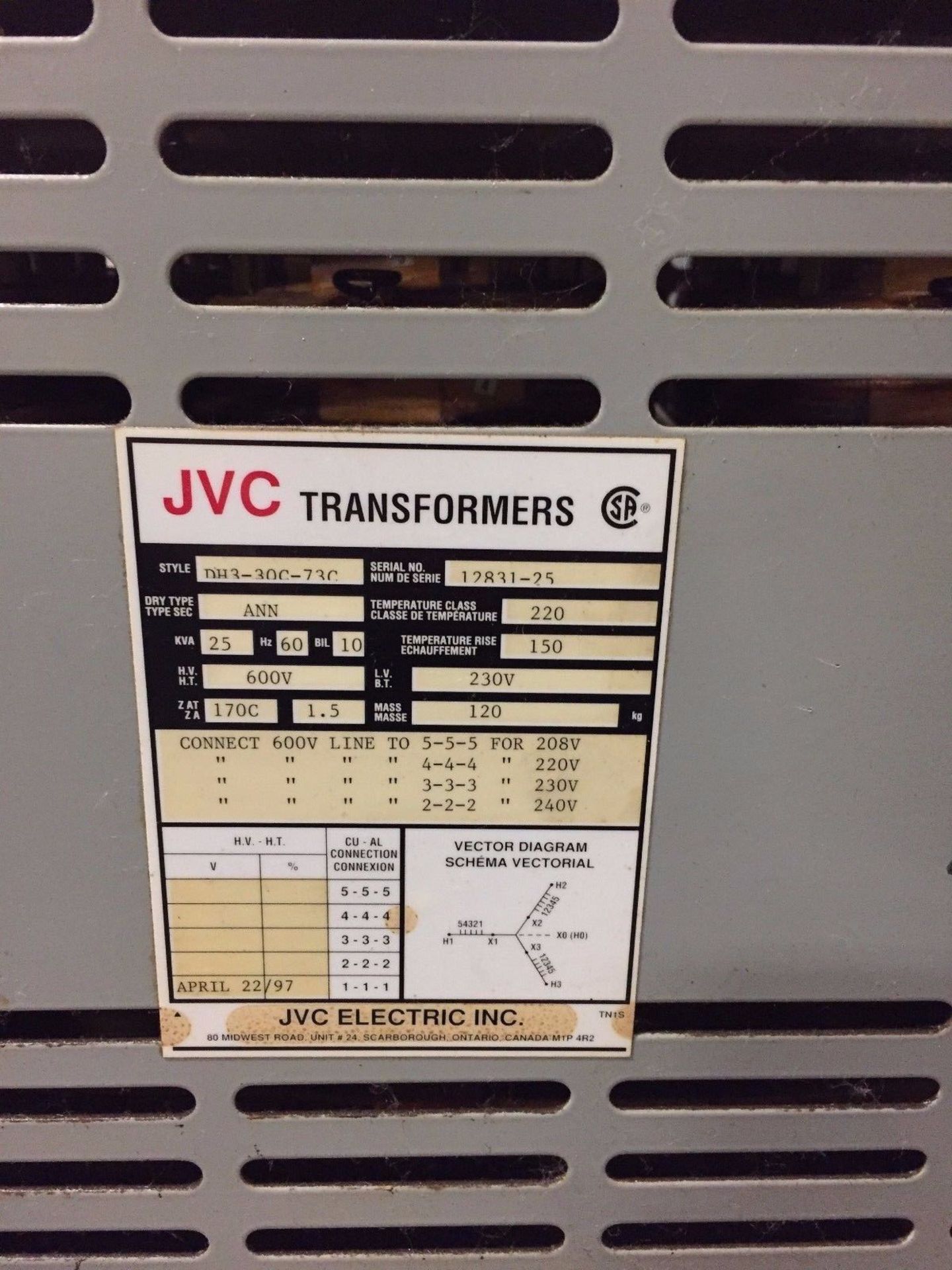 Used JVC Transformer Part #: DH3-30C-73C - Image 2 of 4