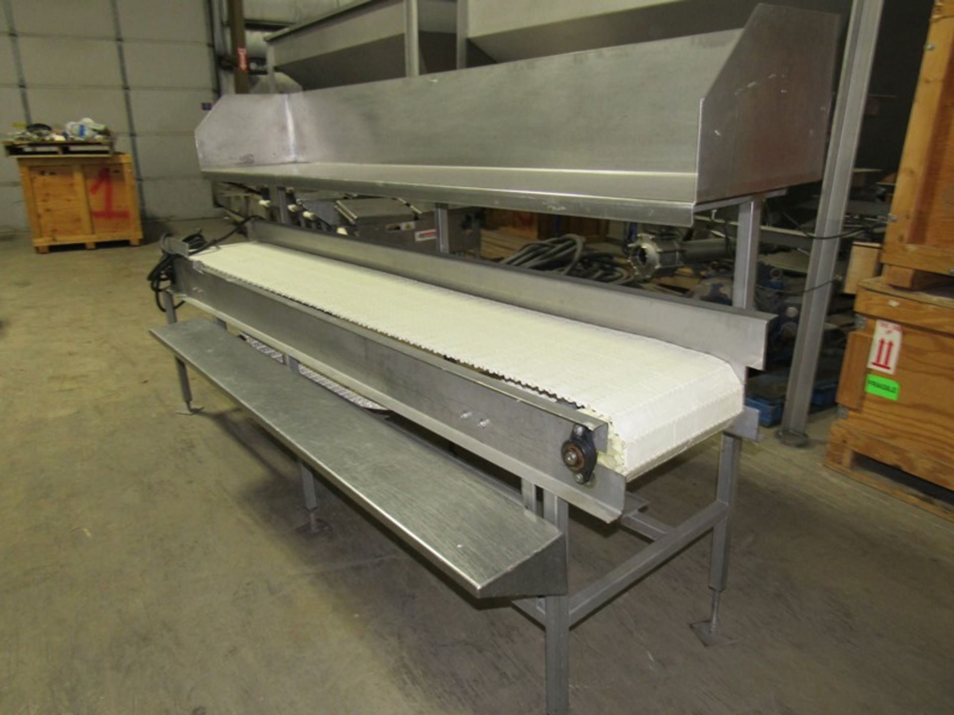 Packoff Conveyor, 16" W X 9' L plastic belt, overhead box shelf, stainless steel packoff shelf, 1/ - Image 2 of 4