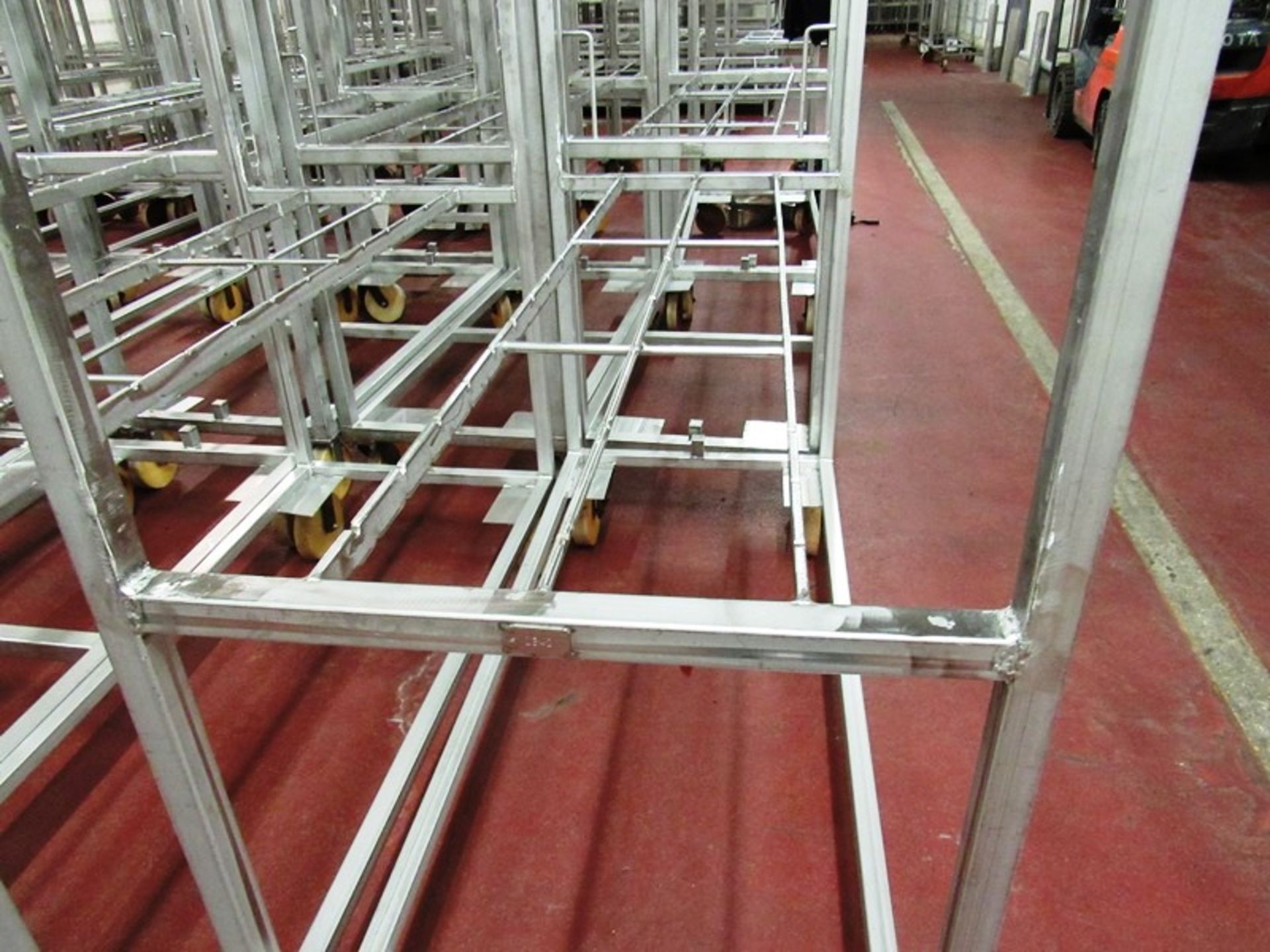 Stainless Steel Belly Racks, 30" W X 72" L X 80" T on 8" casters, holds 60 bellies ($100.00 Required - Image 2 of 4
