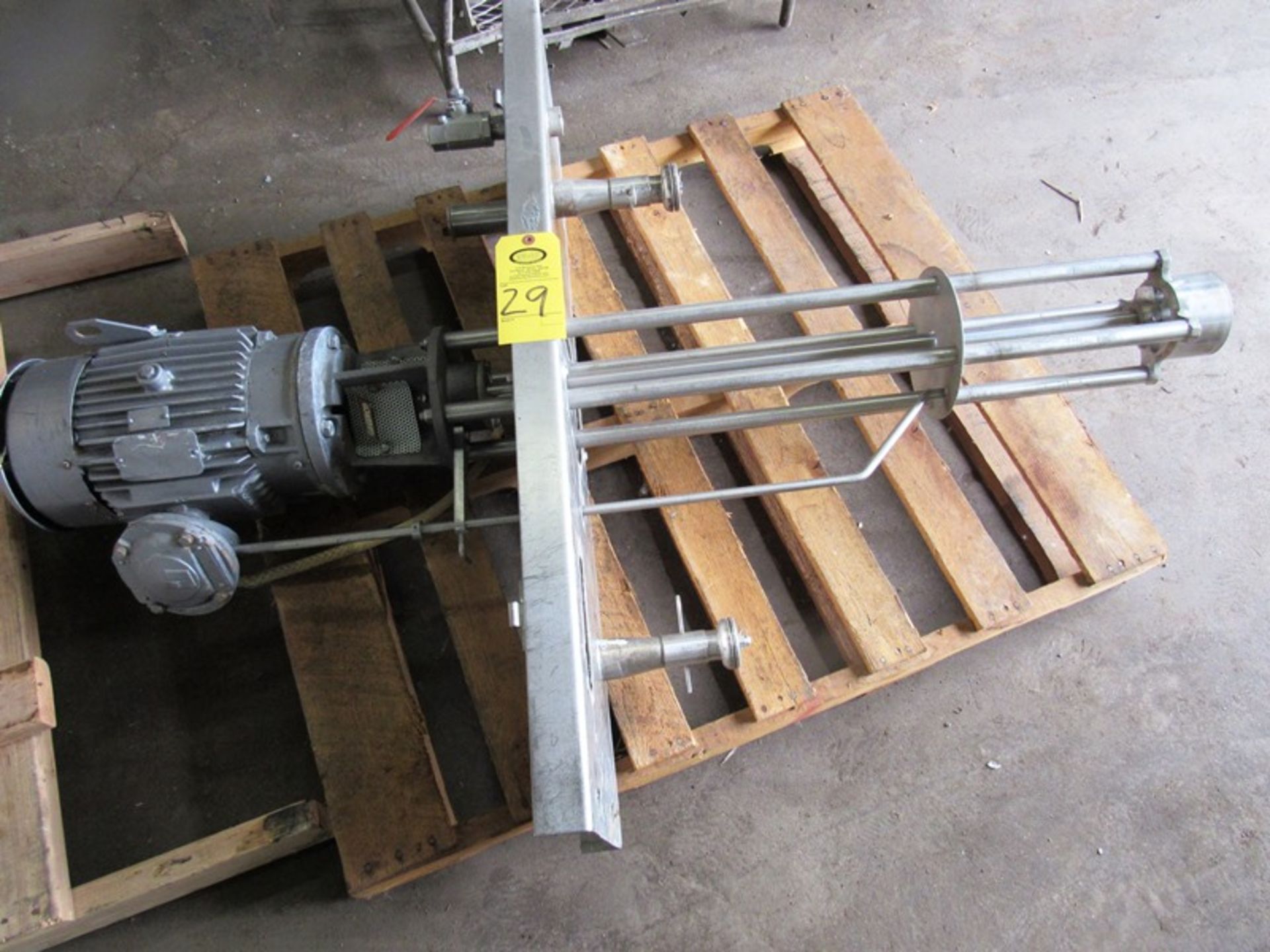 Greerco Mixer, 34" long stainless steel shaft, 12" W X 45 1/2" L stainless steel bridge, 5 h.p.