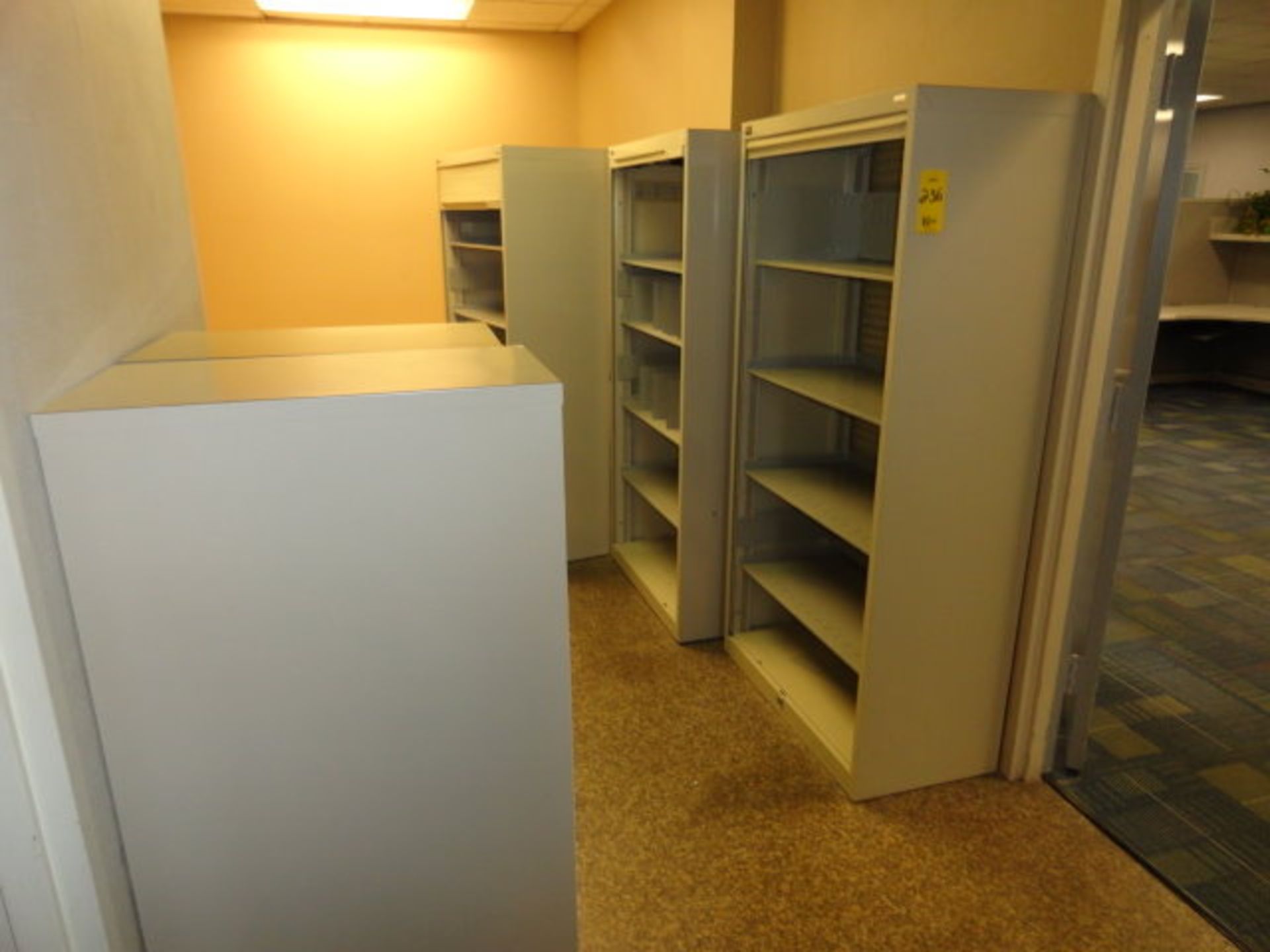 Office Furniture: (3) 5 Shelf File Cabinets with roll up door, (1) 6' Table, (1) 8' Table, (2) 4 - Image 5 of 5