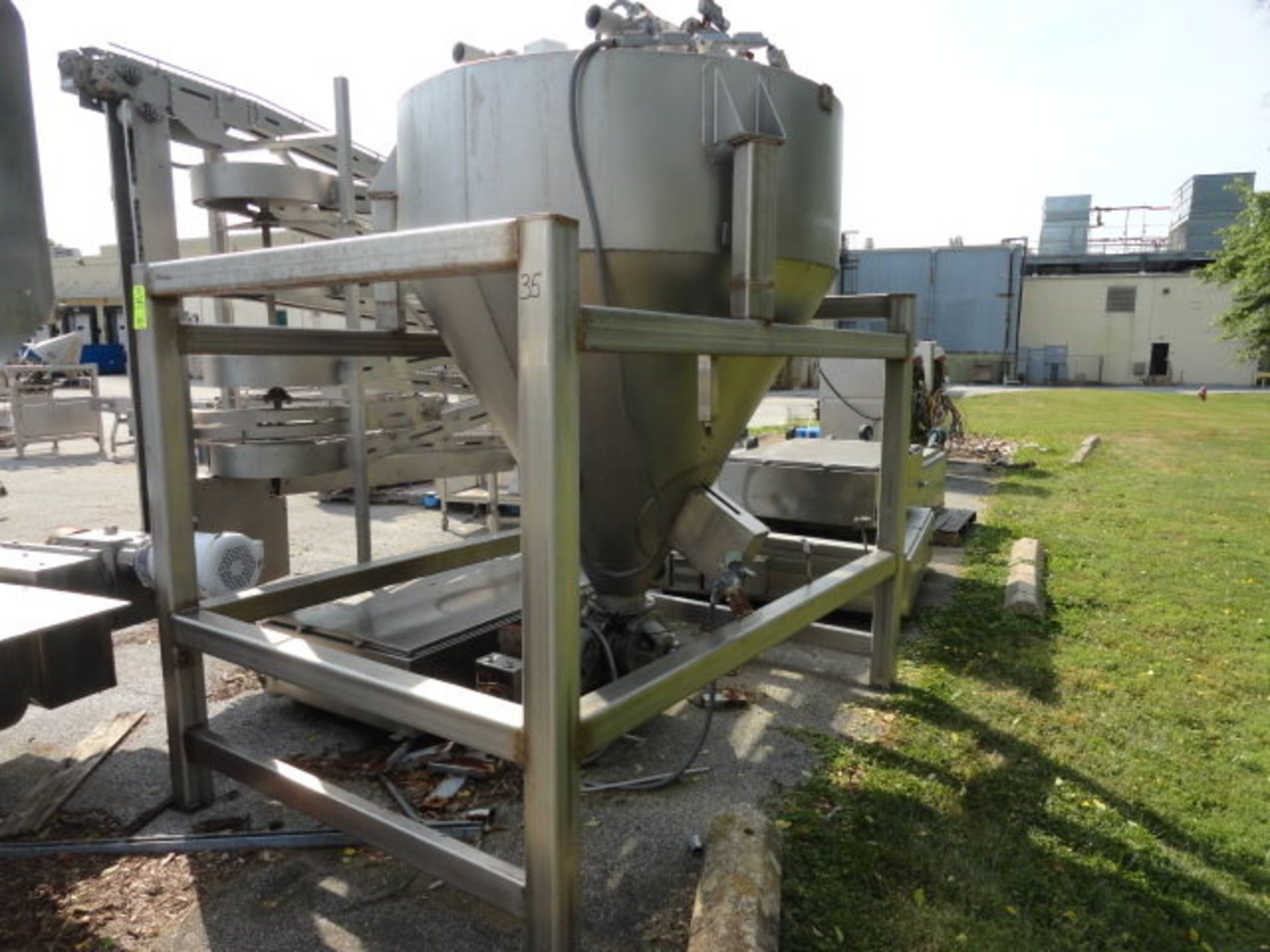 Stainless Steel Flour Hopper, 1,000 LB capacity, with rotary valve & frame, used with Demaco, tank - Image 2 of 3