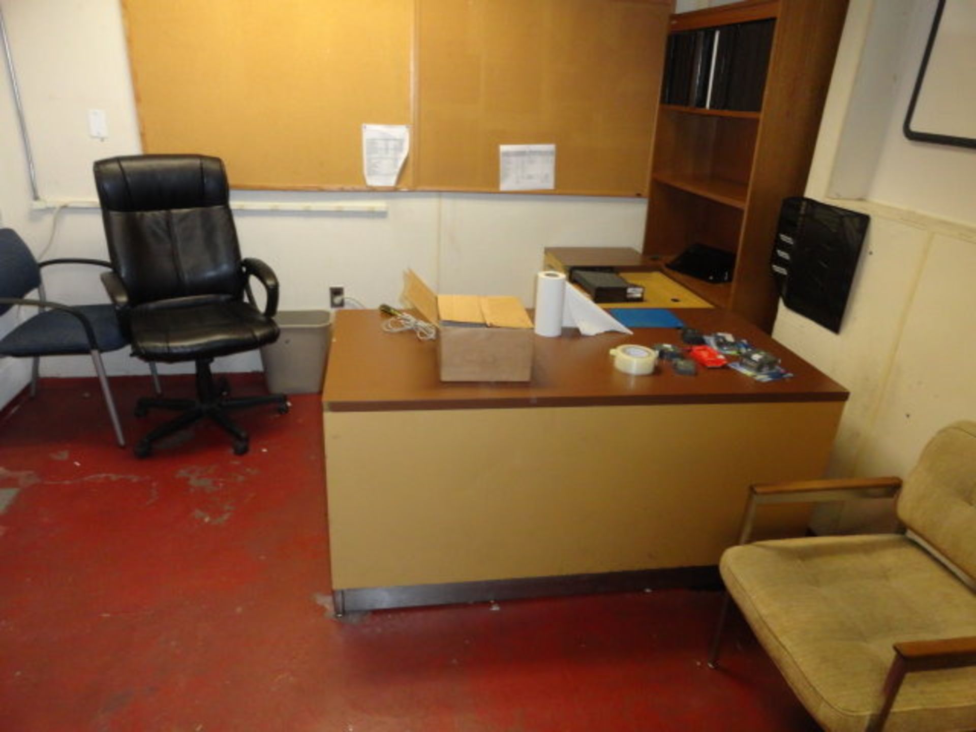 Sanitation Office Contents: (3) desks, (3) swivel chairs, (4) side chairs, supply cabinet & first - Image 2 of 4