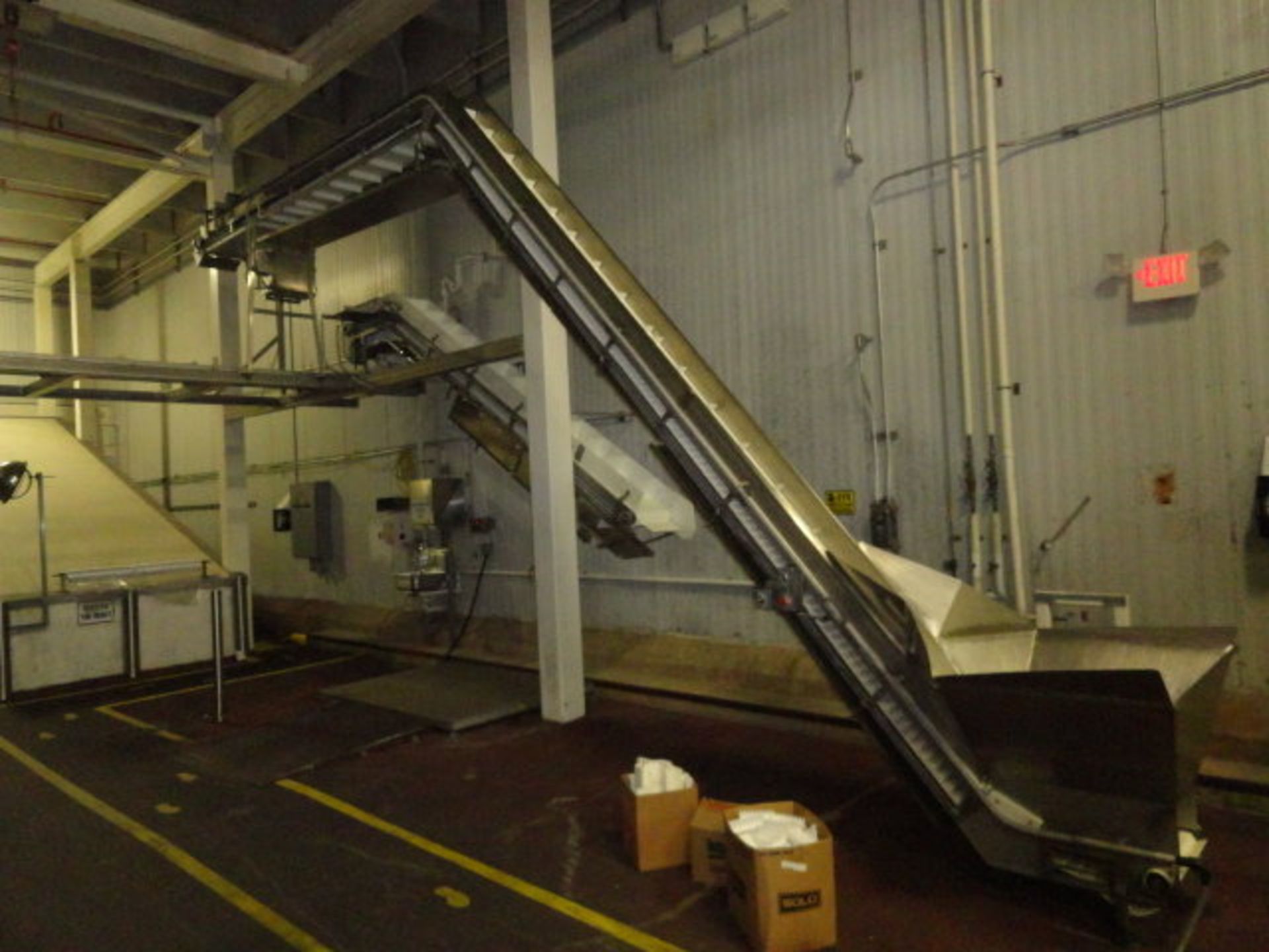 Incline Cleated Belt Conveyor, 12" x 30' cleated, still installed, 12" w x 2" cleats, 12" spacing,