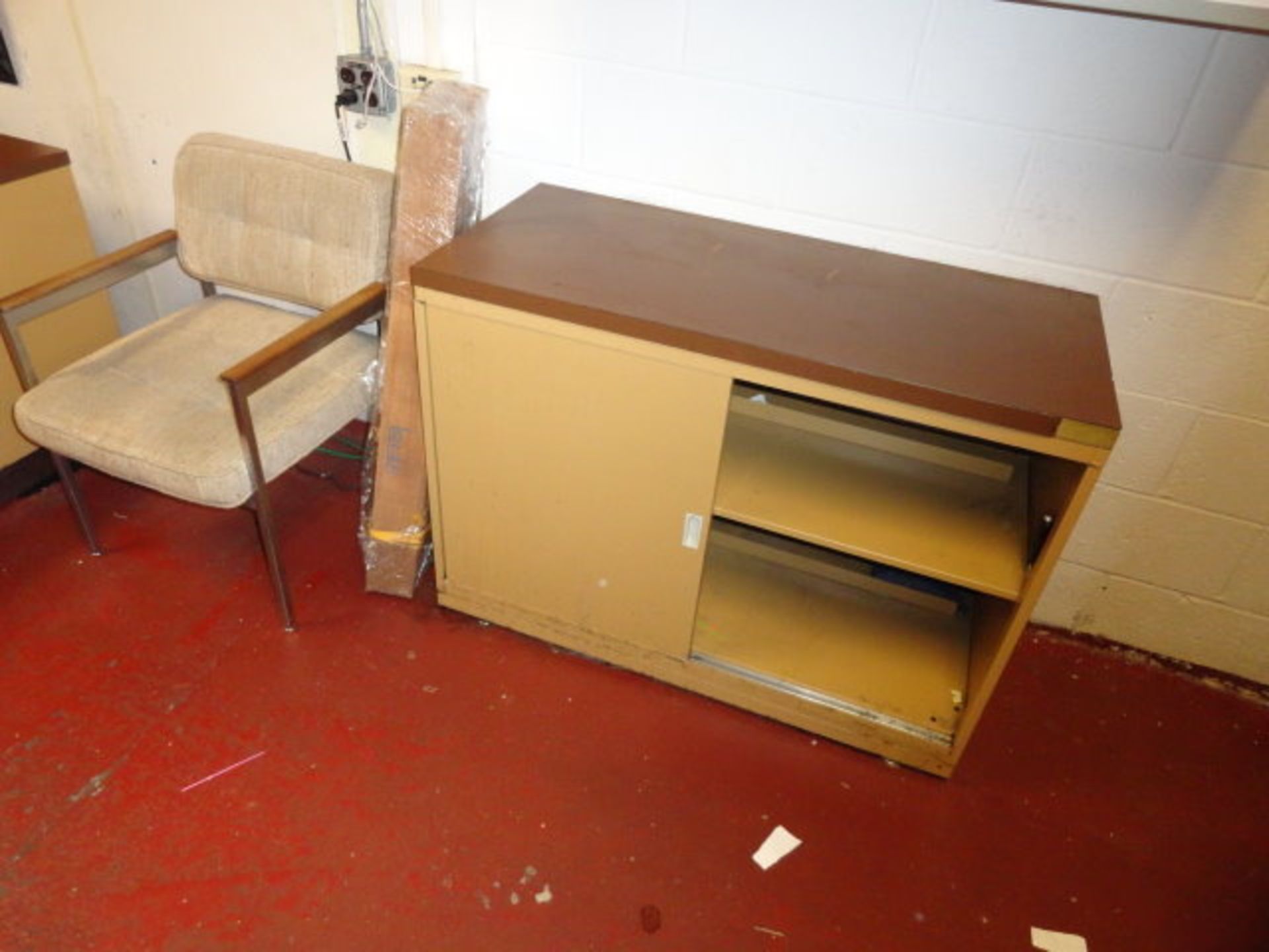 Sanitation Office Contents: (3) desks, (3) swivel chairs, (4) side chairs, supply cabinet & first - Image 3 of 4