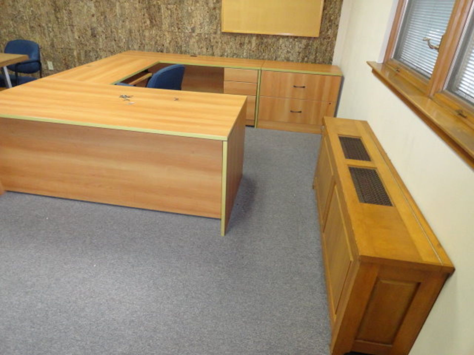 Contents of Office: Wood 'U' Shaped Desk, 104" w x 9' with chair, ($240.00 Required Loading Fee- - Image 2 of 2